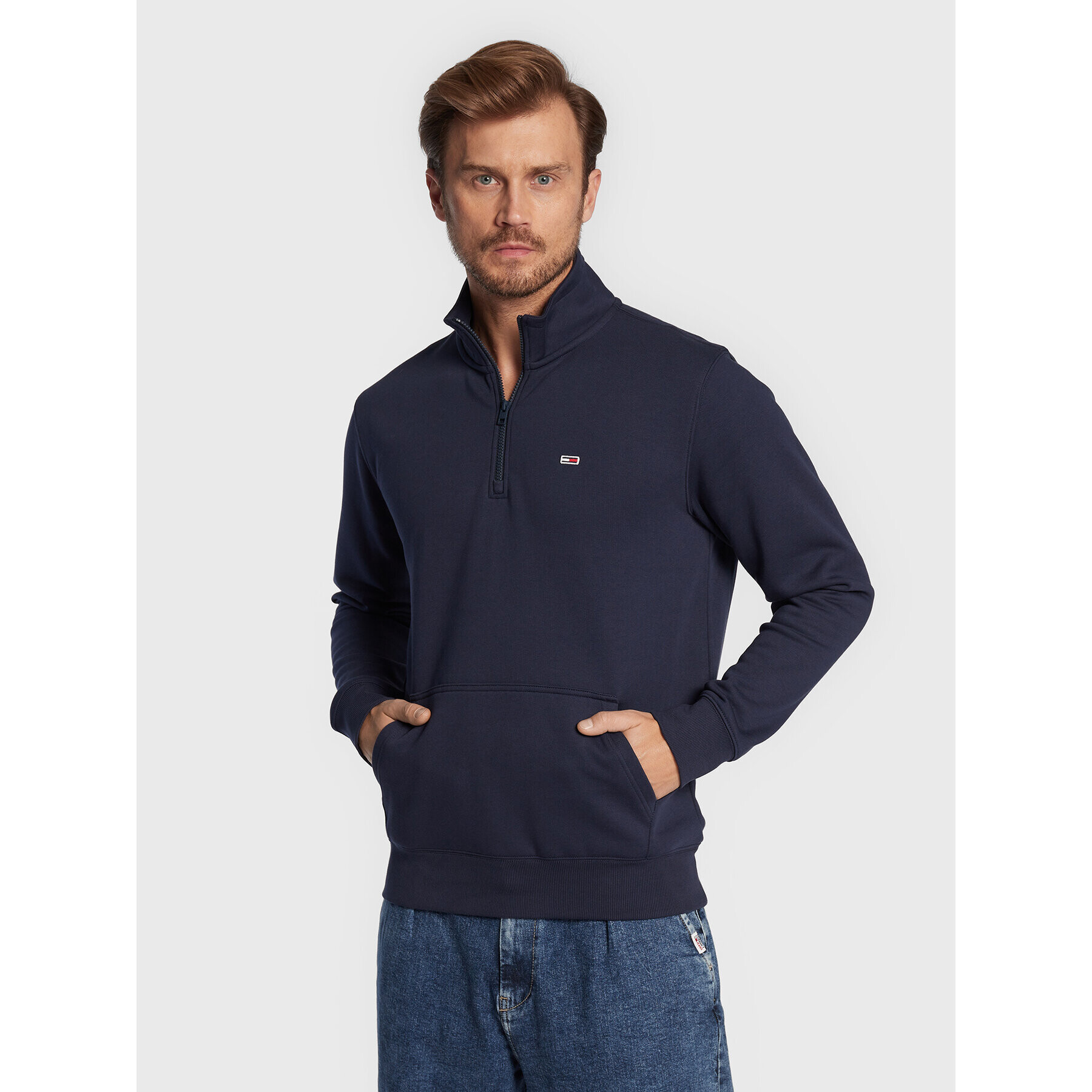 Tommy Jeans Pulóver Fleece Mock DM0DM15004 Sötétkék Regular Fit - Pepit.hu