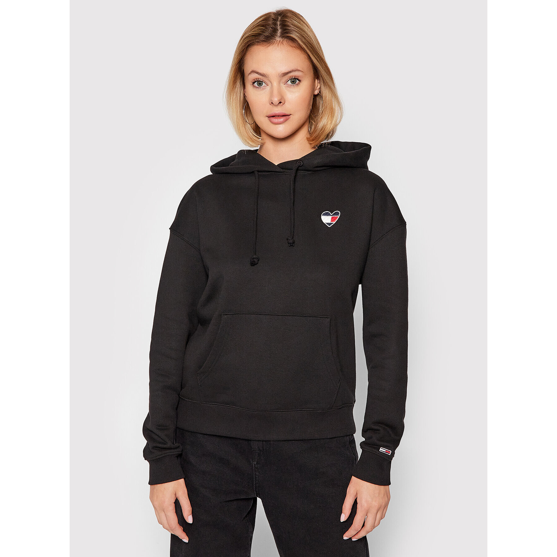 Tommy Jeans Pulóver Homespun Heart DW0DW10395 Fekete Relaxed Fit - Pepit.hu