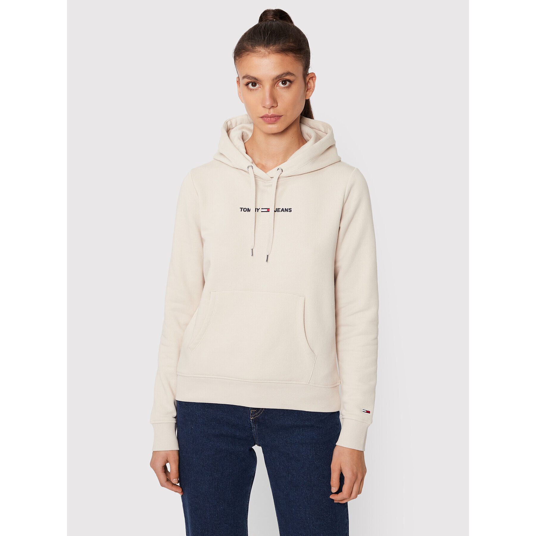 Tommy Jeans Pulóver Linear Logo DW0DW10132 Bézs Regular Fit - Pepit.hu