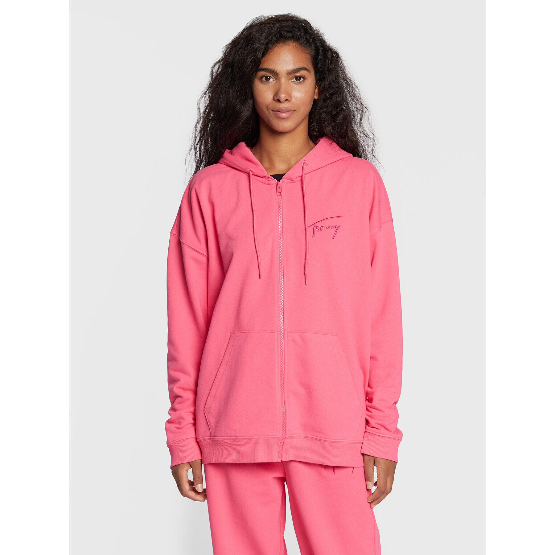 Tommy Jeans Pulóver Ovrszd Signature Zip DW0DW13575 Rózsaszín Oversize - Pepit.hu