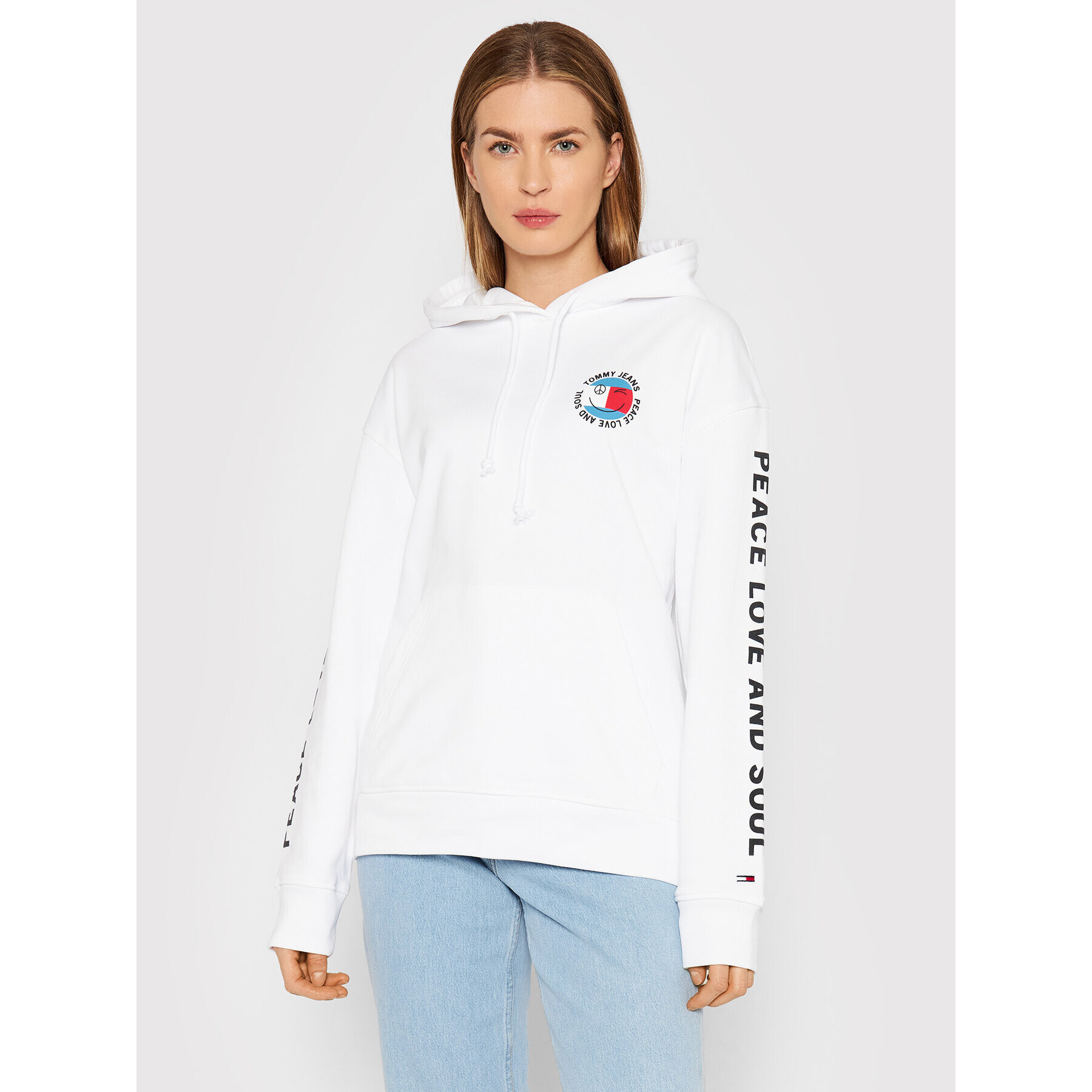 Tommy Jeans Pulóver Peace Smiley DW0DW11466 Fehér Oversize - Pepit.hu