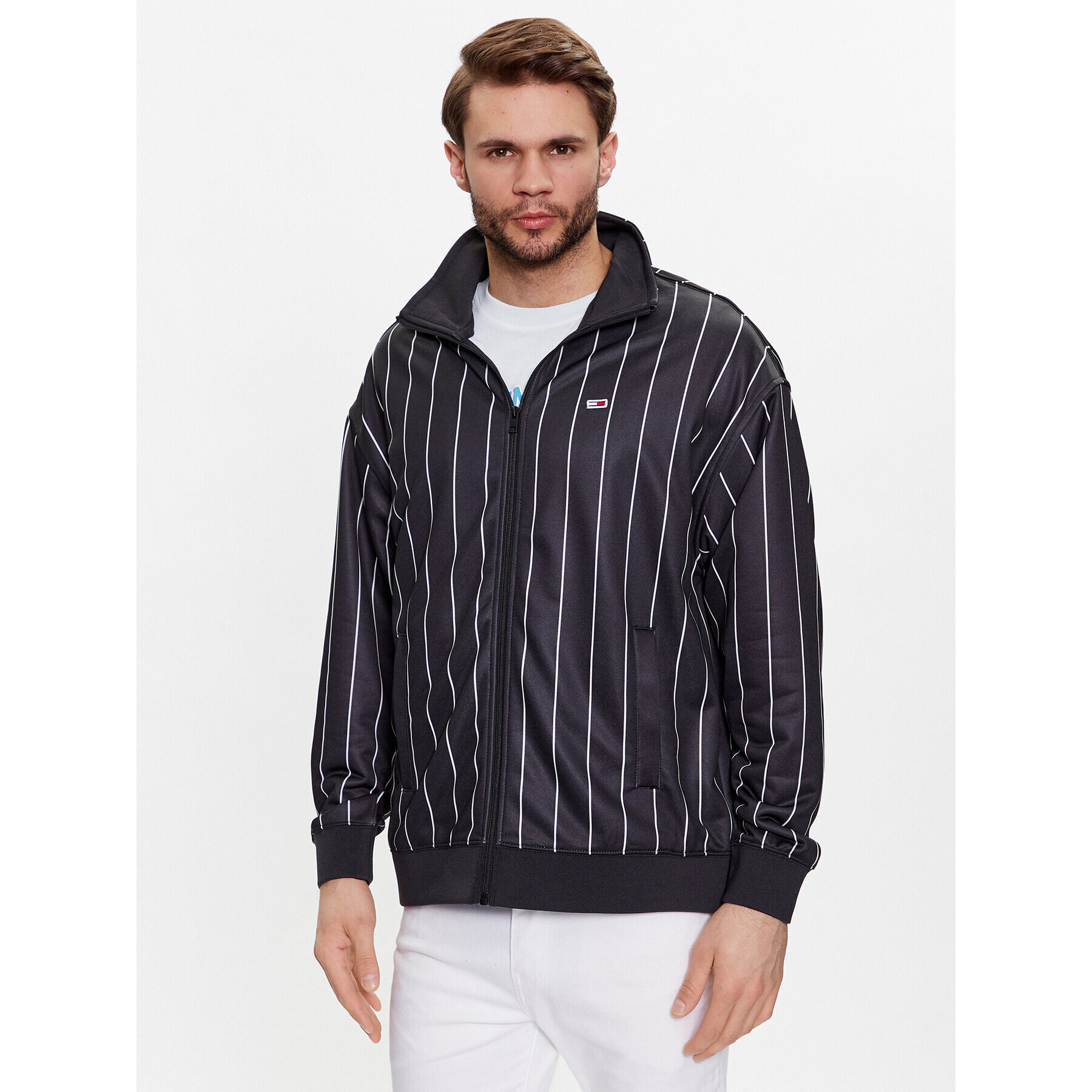 Tommy Jeans Pulóver Pinstripe DM0DM16360 Fekete Relaxed Fit - Pepit.hu