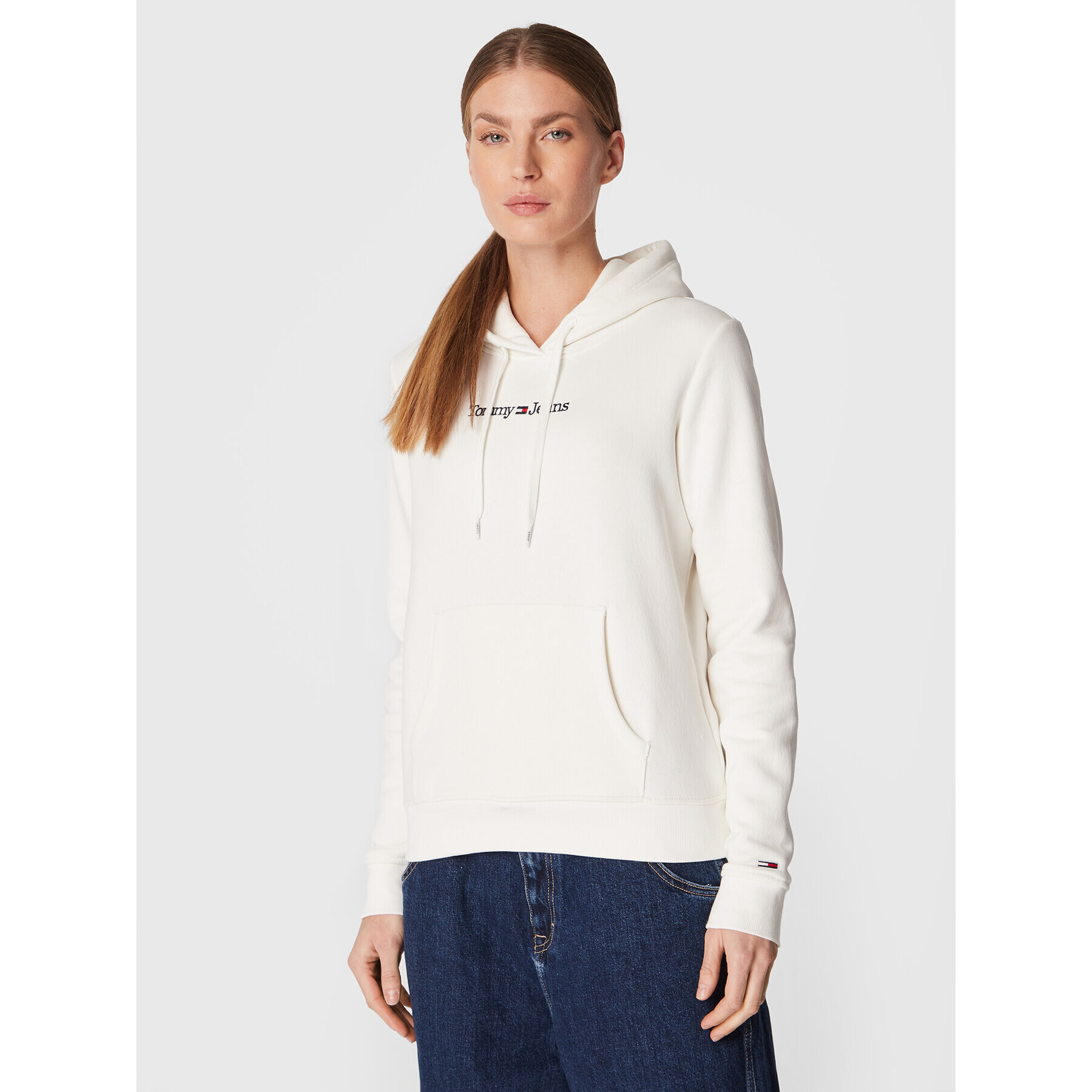 Tommy Jeans Pulóver Serif Linear DW0DW14362 Ekru Regular Fit - Pepit.hu