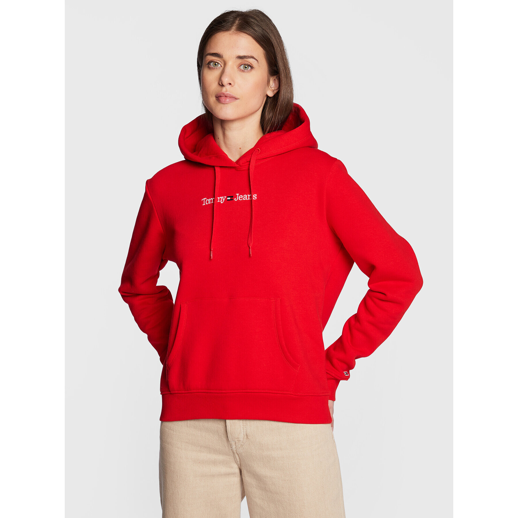 Tommy Jeans Pulóver Serif Linear DW0DW14362 Piros Regular Fit - Pepit.hu