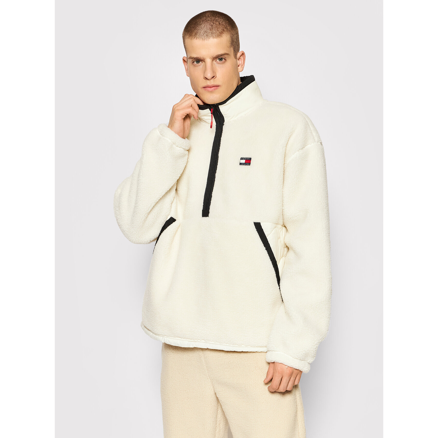 Tommy Jeans Pulóver Sherpa DM0DM12574 Bézs Relaxed Fit - Pepit.hu