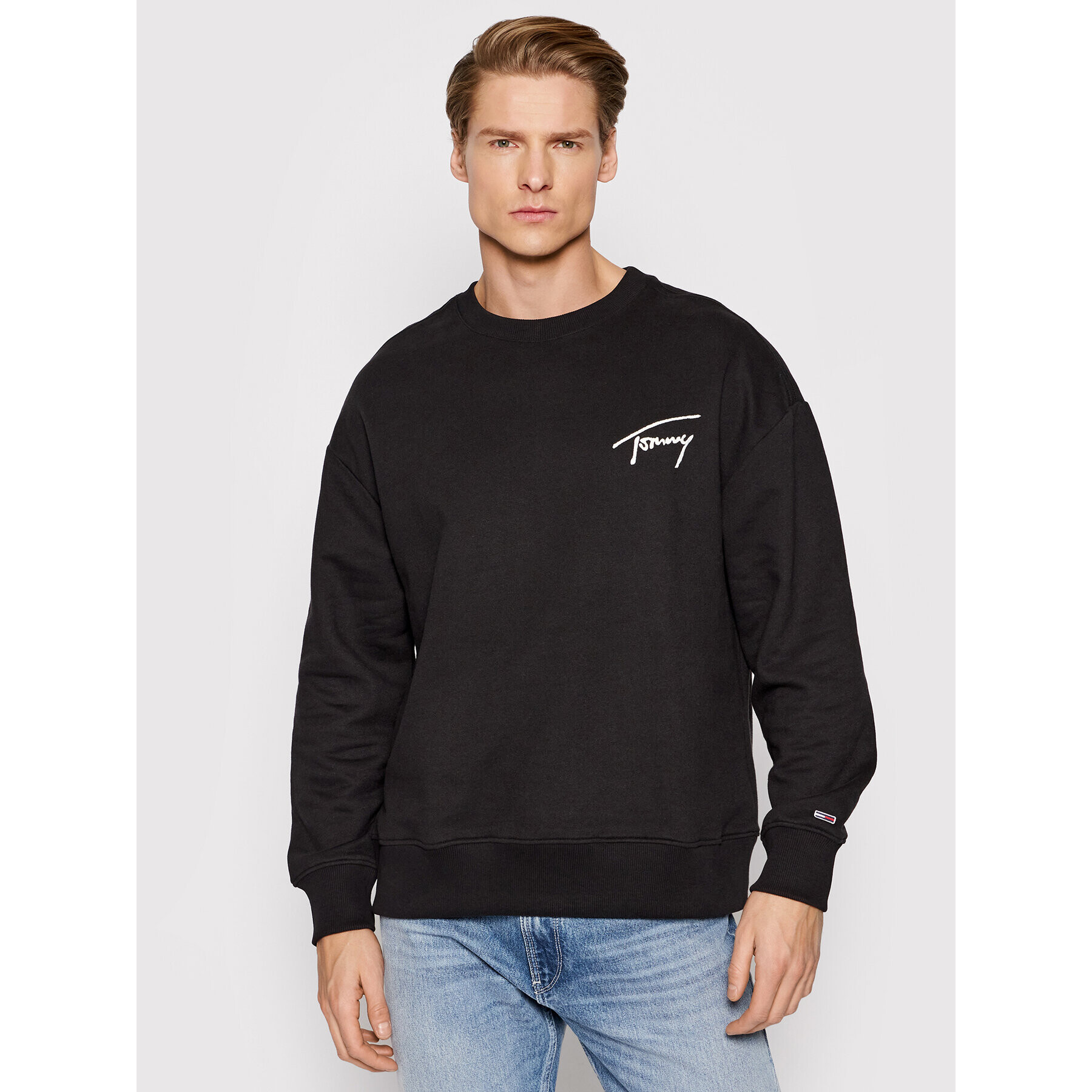 Tommy Jeans Pulóver Signature Crew DM0DM12373 Fekete Relaxed Fit - Pepit.hu