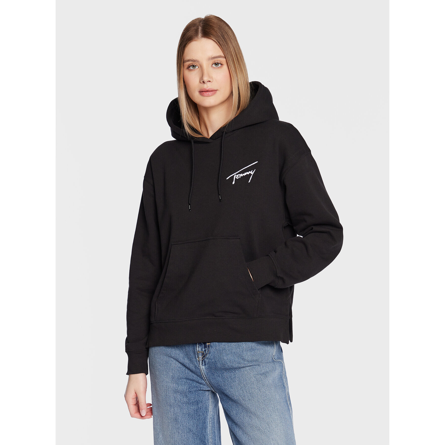 Tommy Jeans Pulóver Signature DW0DW14853 Fekete Relaxed Fit - Pepit.hu