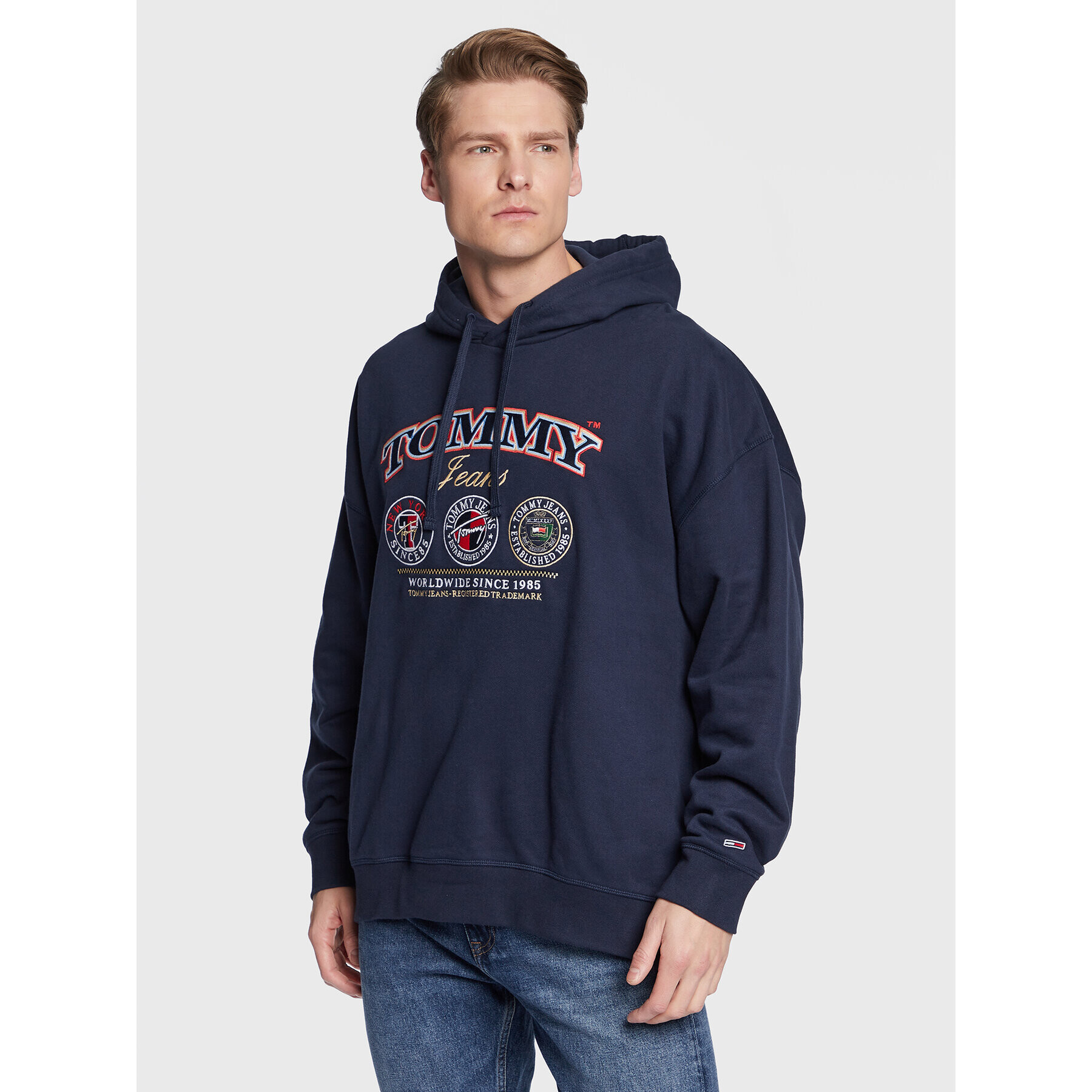 Tommy Jeans Pulóver Skater DM0DM15702 Sötétkék Oversize - Pepit.hu