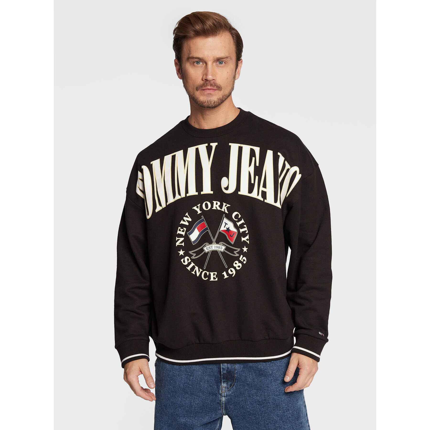 Tommy Jeans Pulóver Skater Prep Logo Crew DM0DM15024 Fekete Relaxed Fit - Pepit.hu