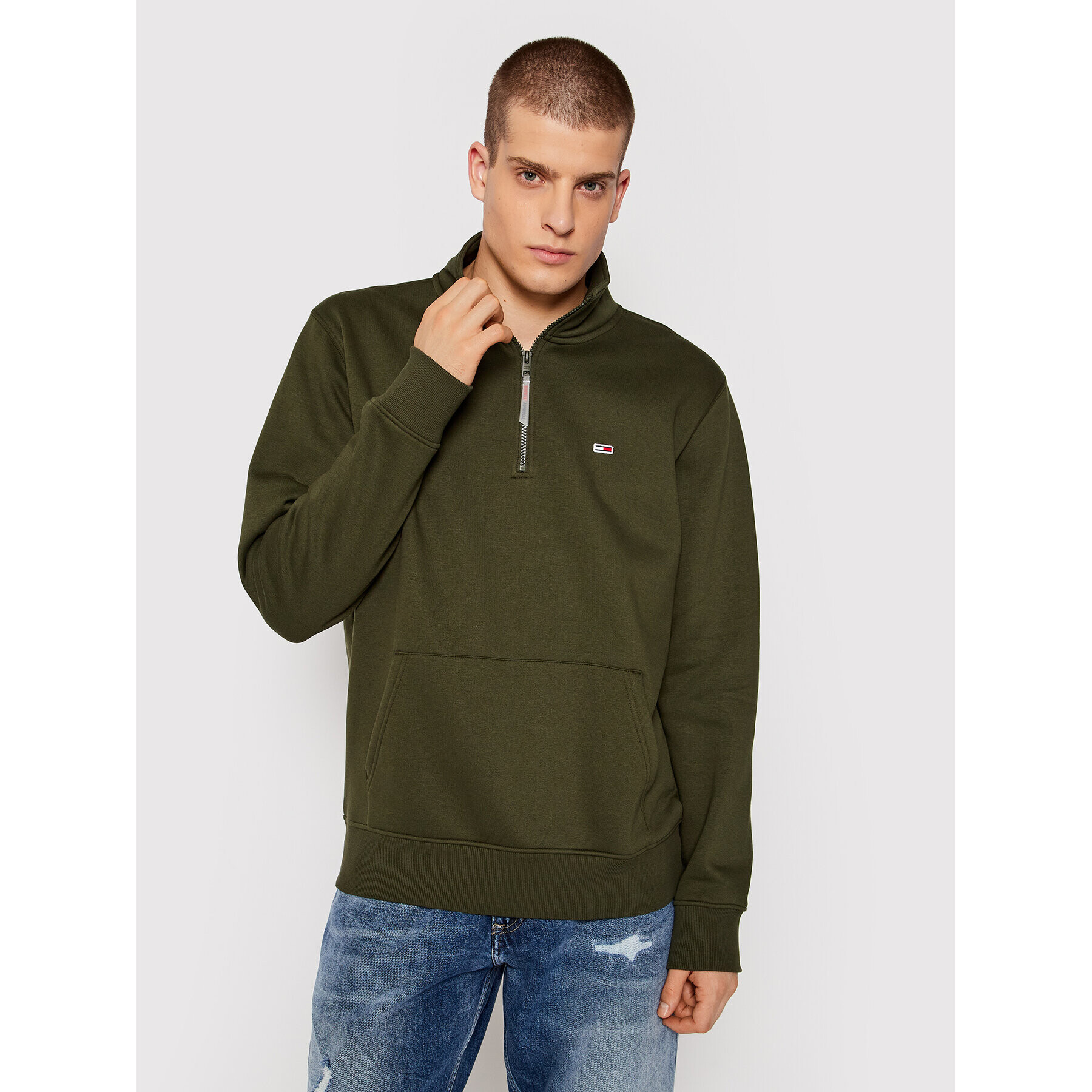 Tommy Jeans Pulóver Solid DM0DM11724 Zöld Regular Fit - Pepit.hu