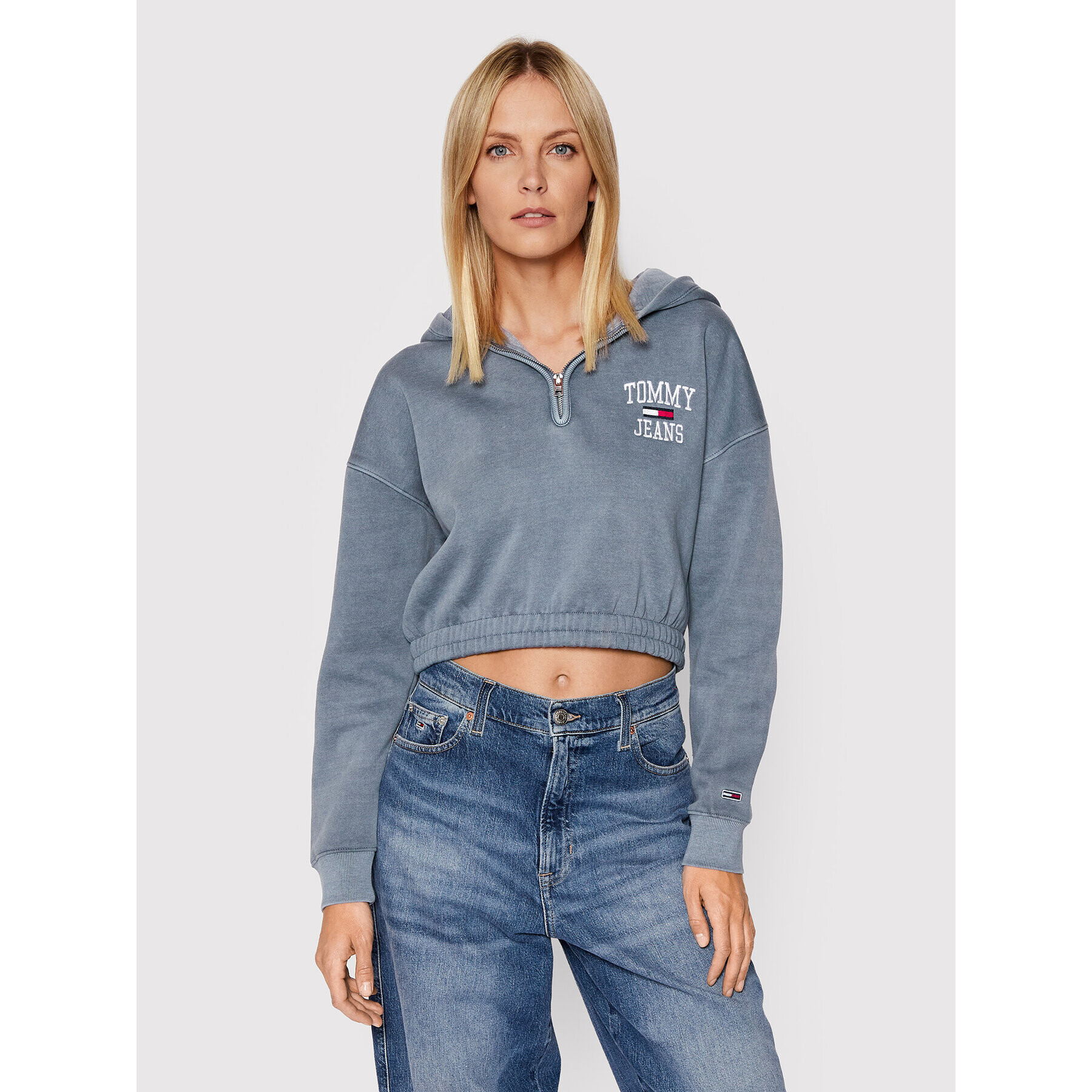 Tommy Jeans Pulóver Super Crop College Logo DW0DW11766 Kék Relaxed Fit - Pepit.hu