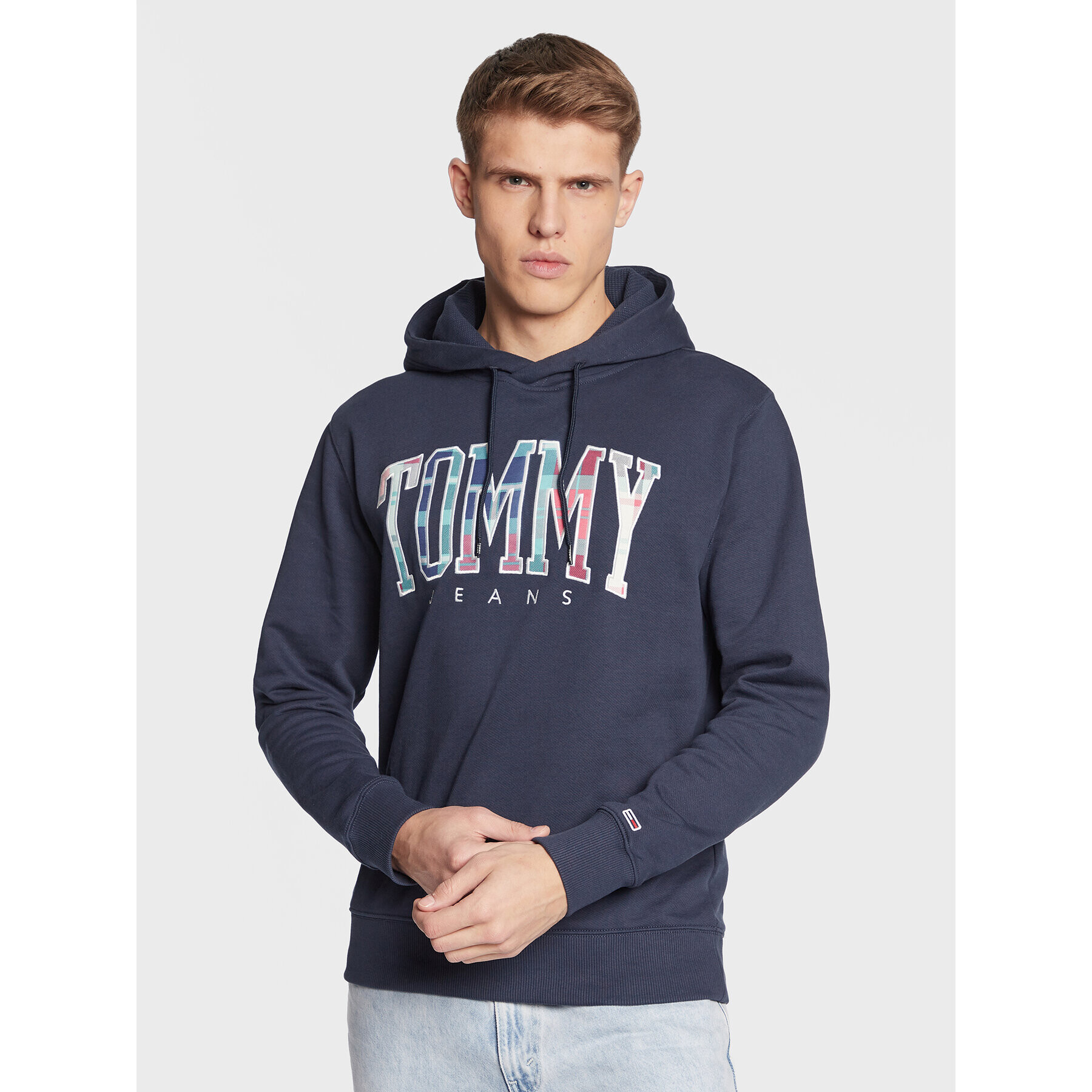 Tommy Jeans Pulóver Tartan DM0DM15696 Sötétkék Regular Fit - Pepit.hu