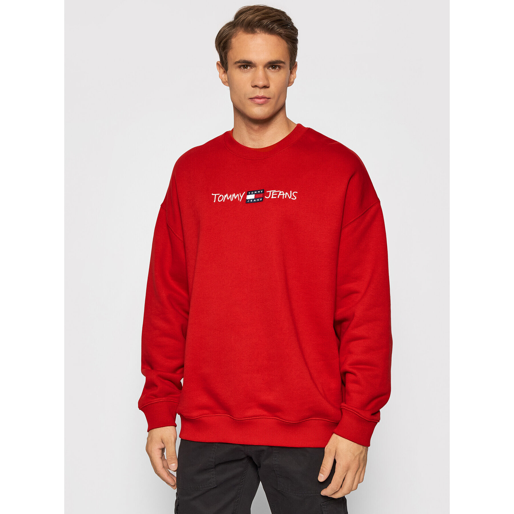 Tommy Jeans Pulóver Tjm Seasonal Straight Logo DM0DM10914 Piros Regular Fit - Pepit.hu