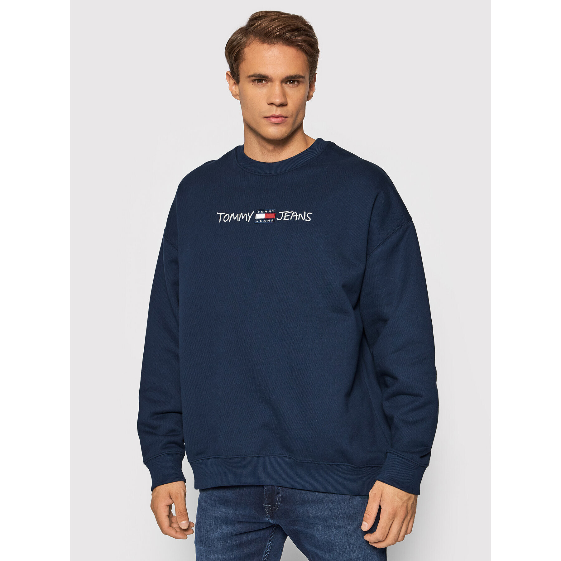 Tommy Jeans Pulóver Tjm Seasonal Straight Logo DM0DM10914 Sötétkék Regular Fit - Pepit.hu