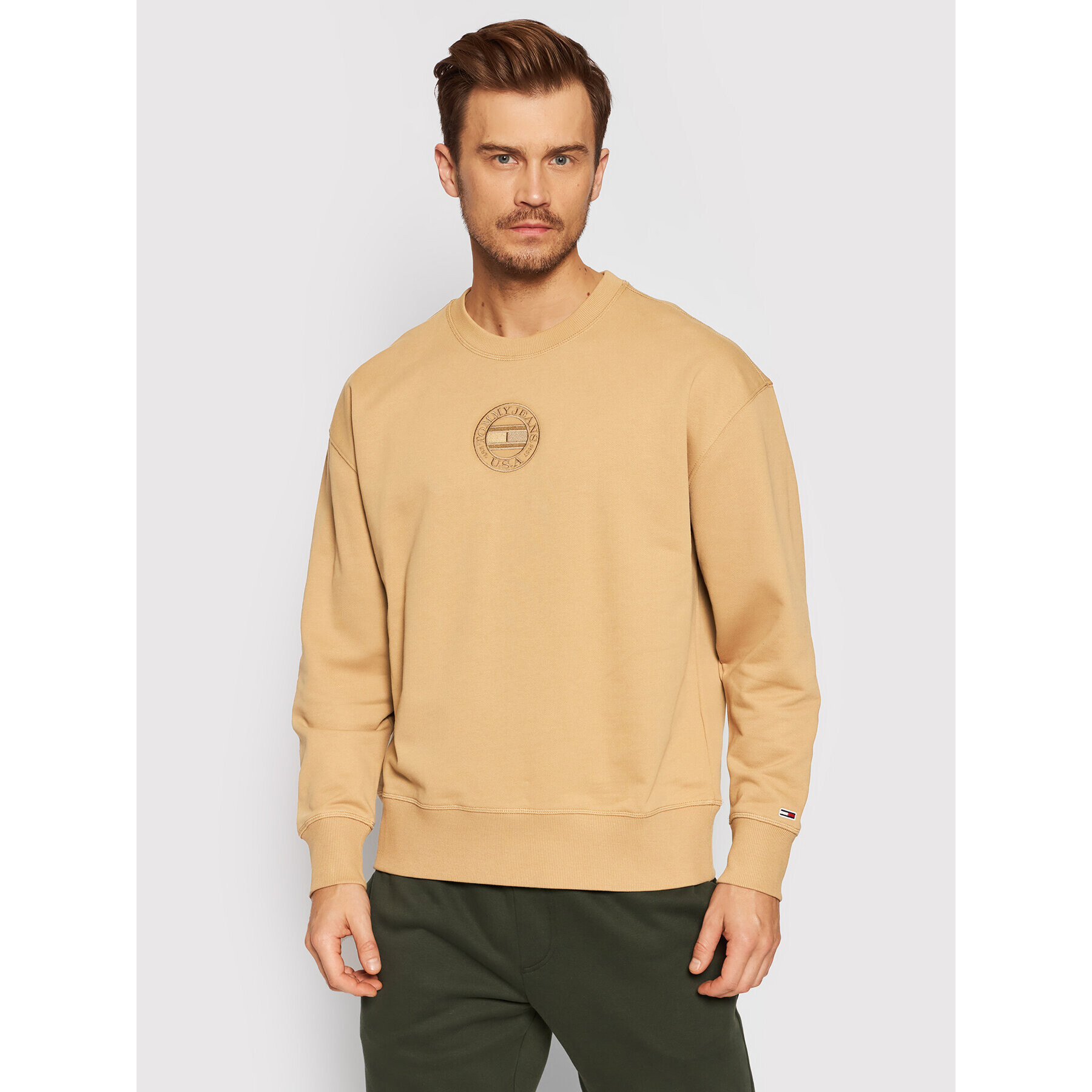 Tommy Jeans Pulóver Tonal Circular Graphic Crew DM0DM11634 Bézs Relaxed Fit - Pepit.hu