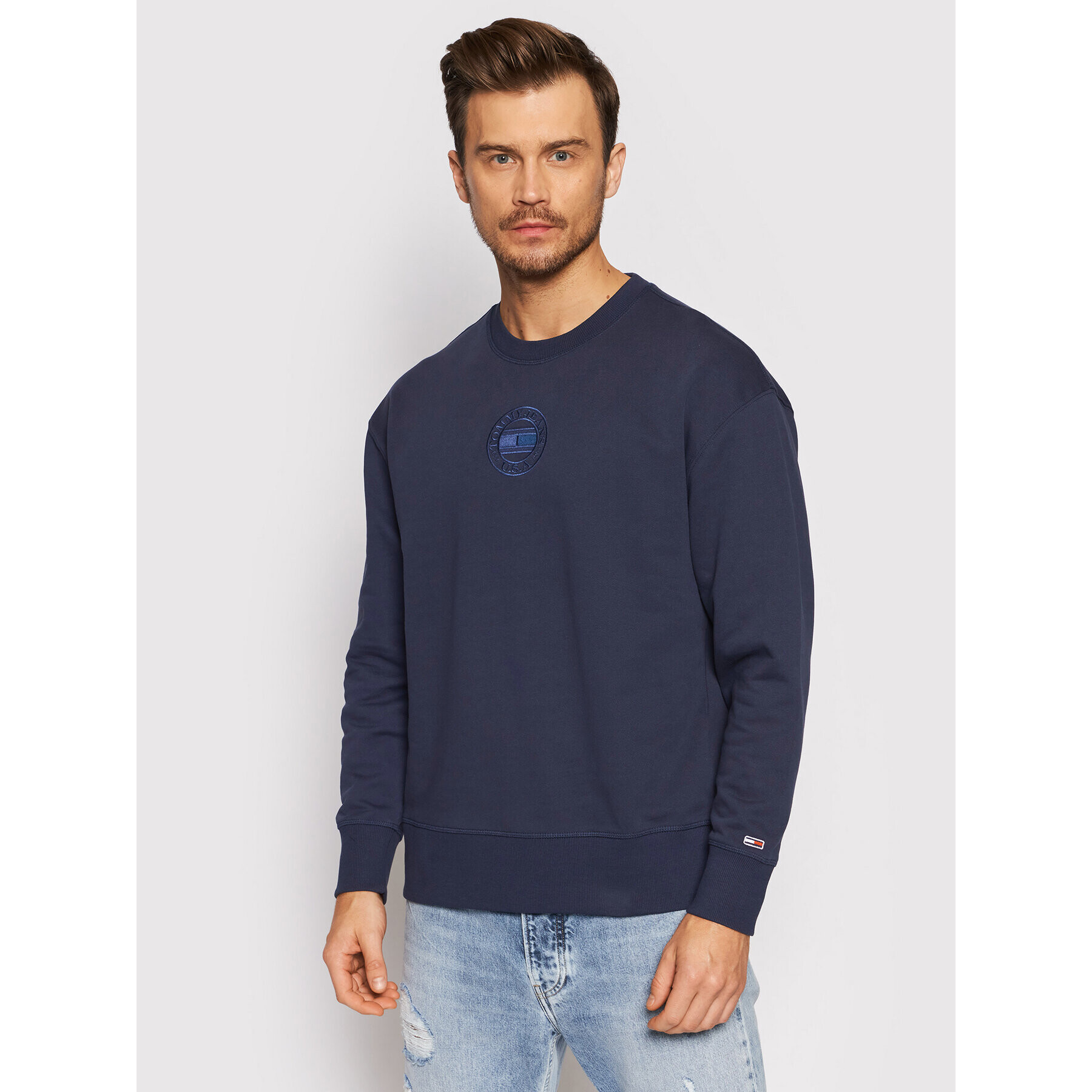 Tommy Jeans Pulóver Tonal Circular Graphic Crew DM0DM11634 Sötétkék Relaxed Fit - Pepit.hu