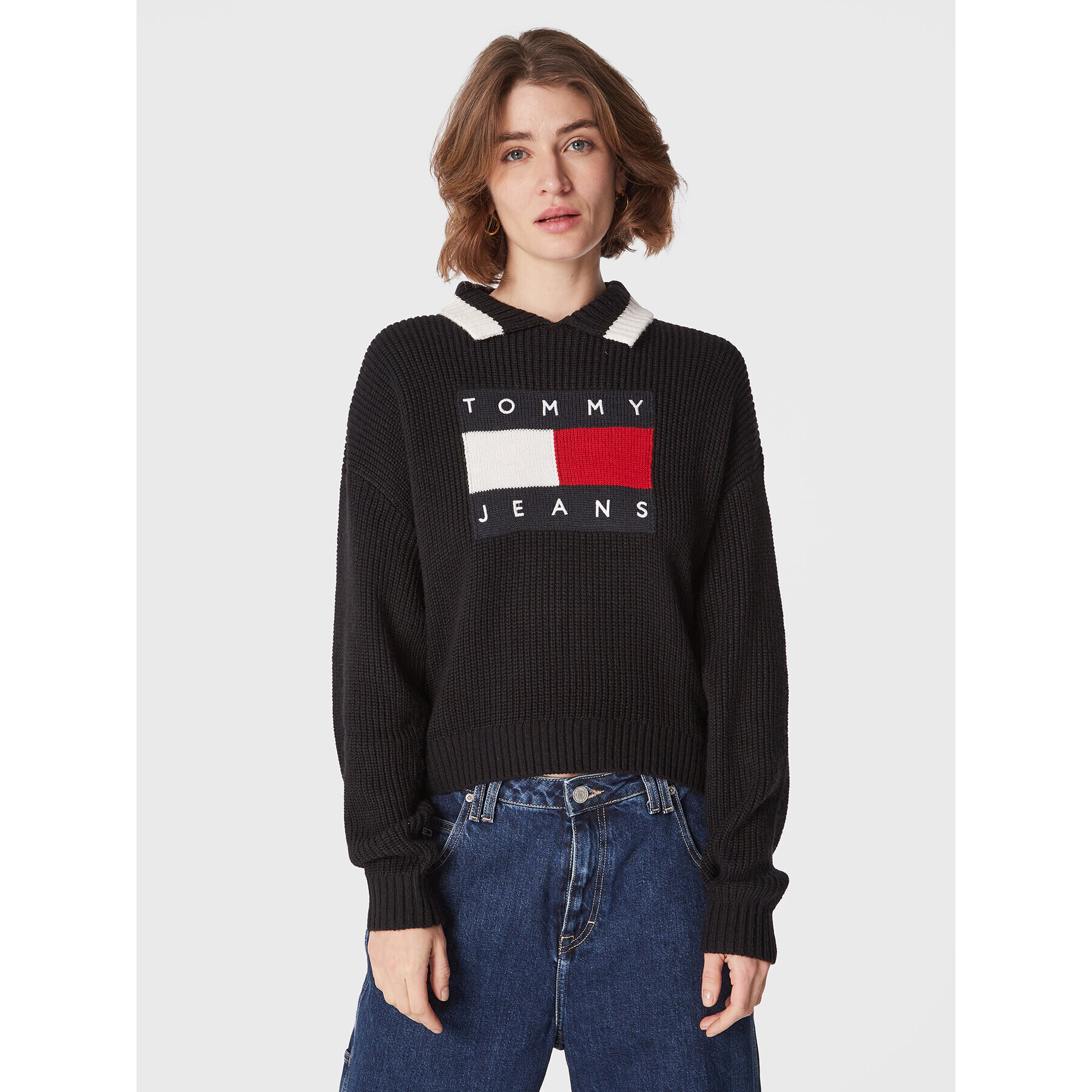 Tommy Jeans Sweater Flag DW0DW14951 Fekete Regular Fit - Pepit.hu