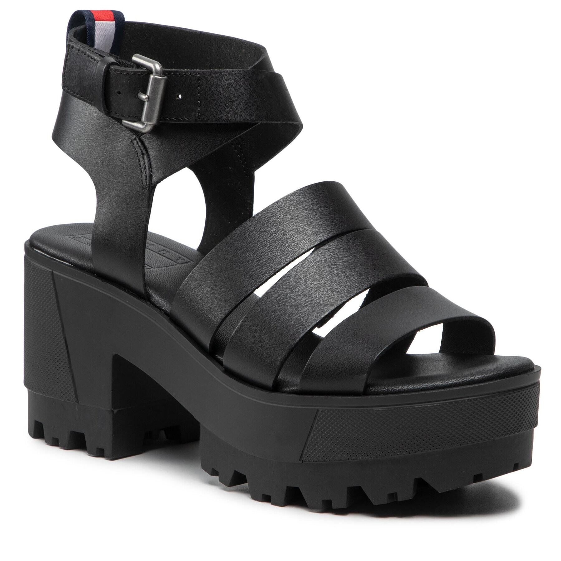 Tommy Jeans Szandál Heeled Leather Sandal EN0EN01803 Fekete - Pepit.hu