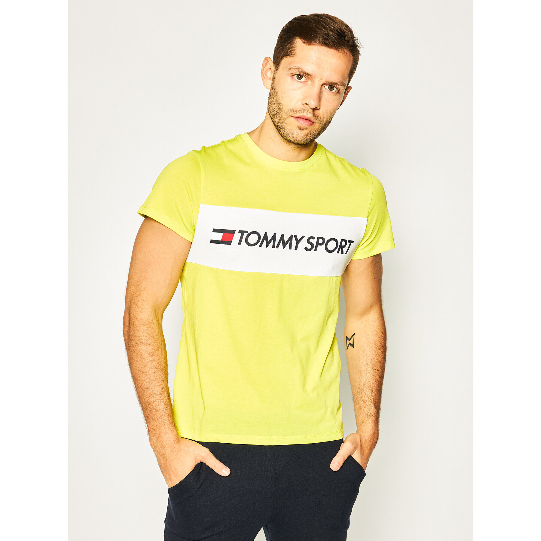 Tommy Sport Póló Colourblock Logo S20S200375 Sárga Regular Fit - Pepit.hu