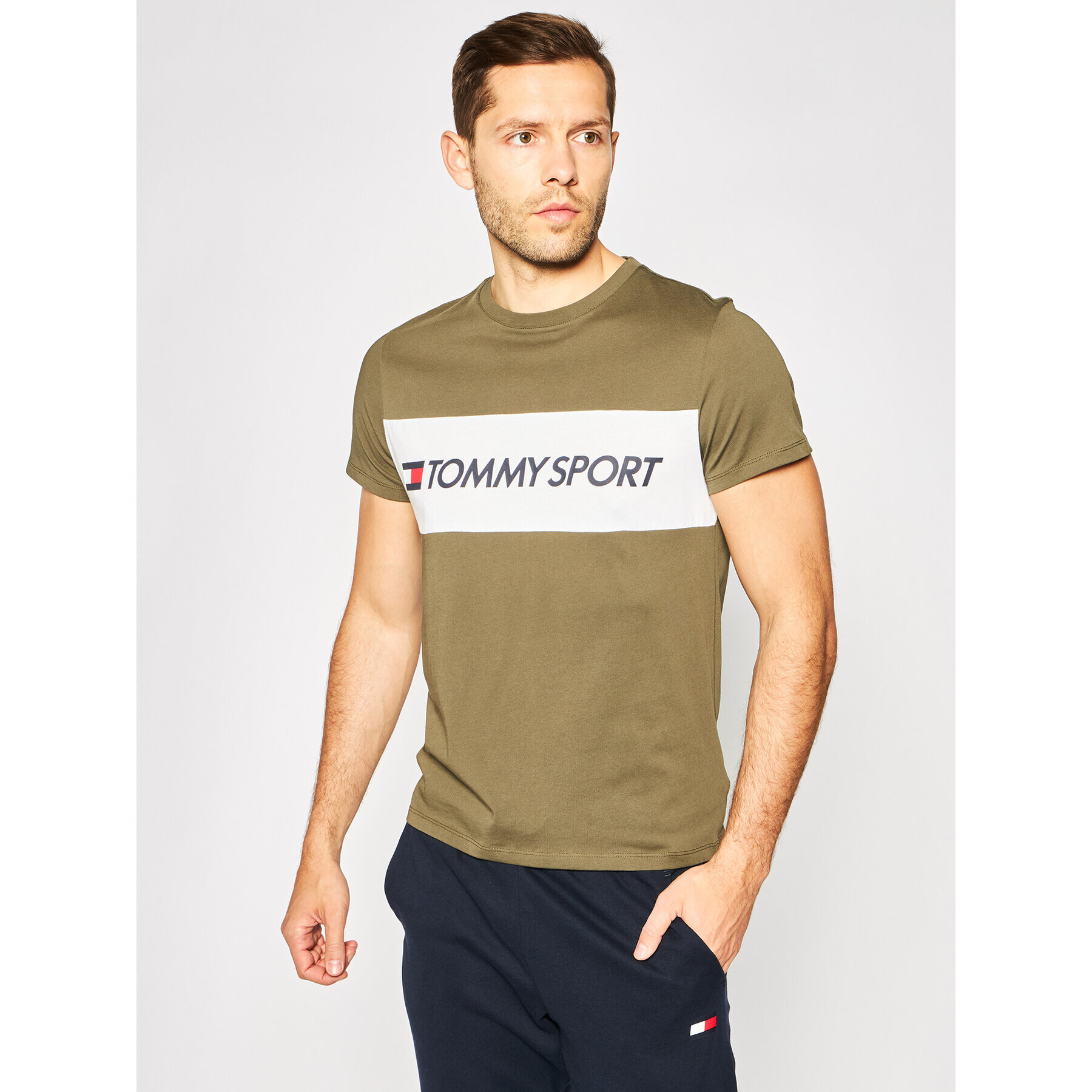 Tommy Sport Póló Colourblock Logo S20S200375 Zöld Regular Fit - Pepit.hu