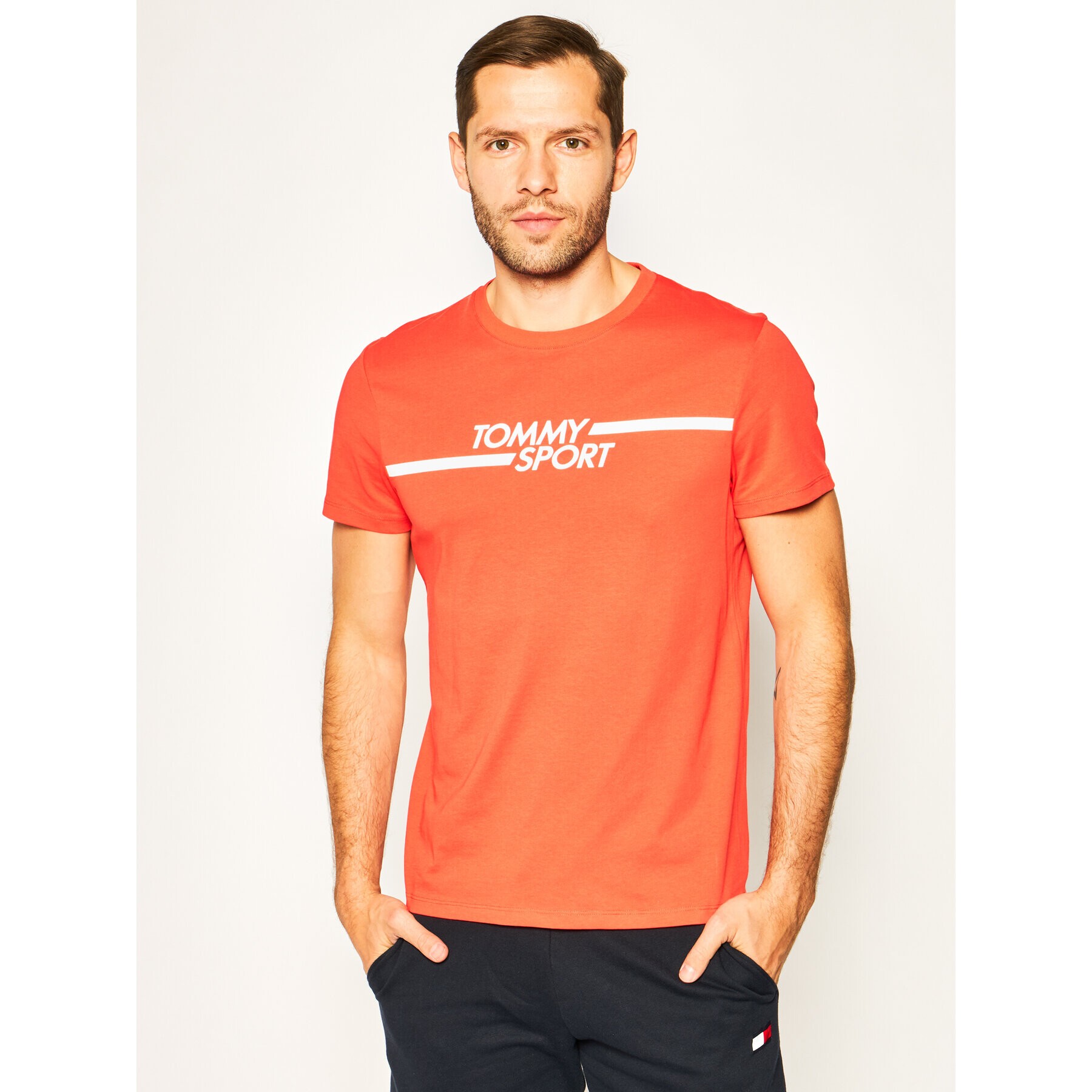 Tommy Sport Póló Core Chest Graphic S20S200444 Piros Regular Fit - Pepit.hu