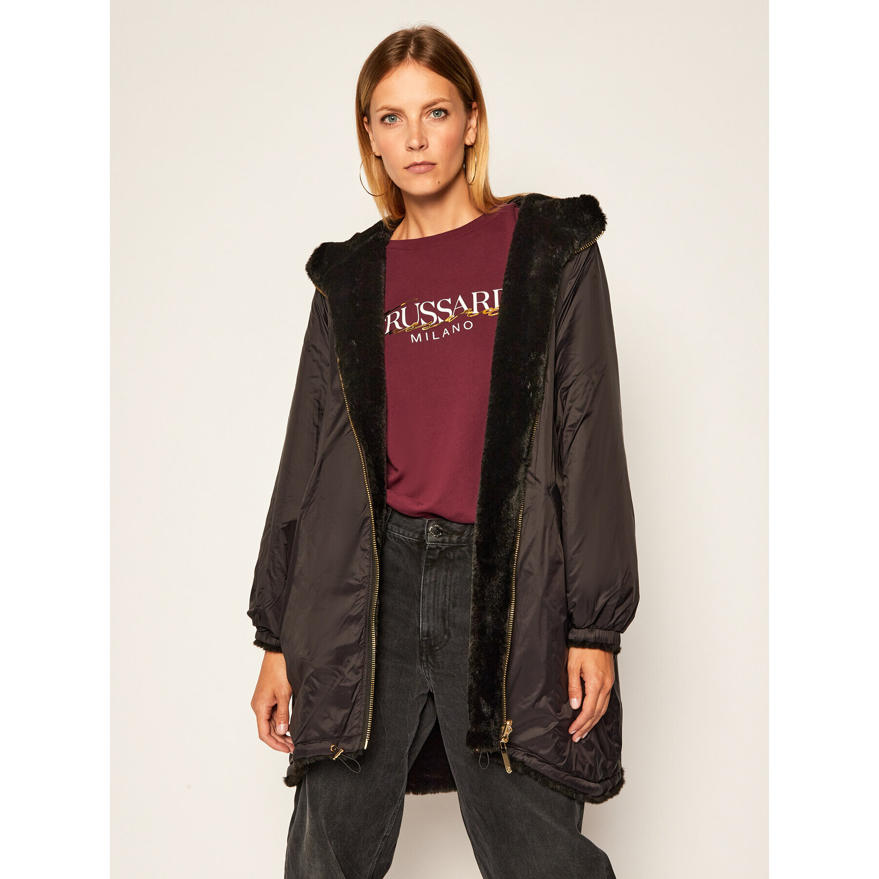 Trussardi Átmeneti kabát 56S00537 Fekete Oversize - Pepit.hu