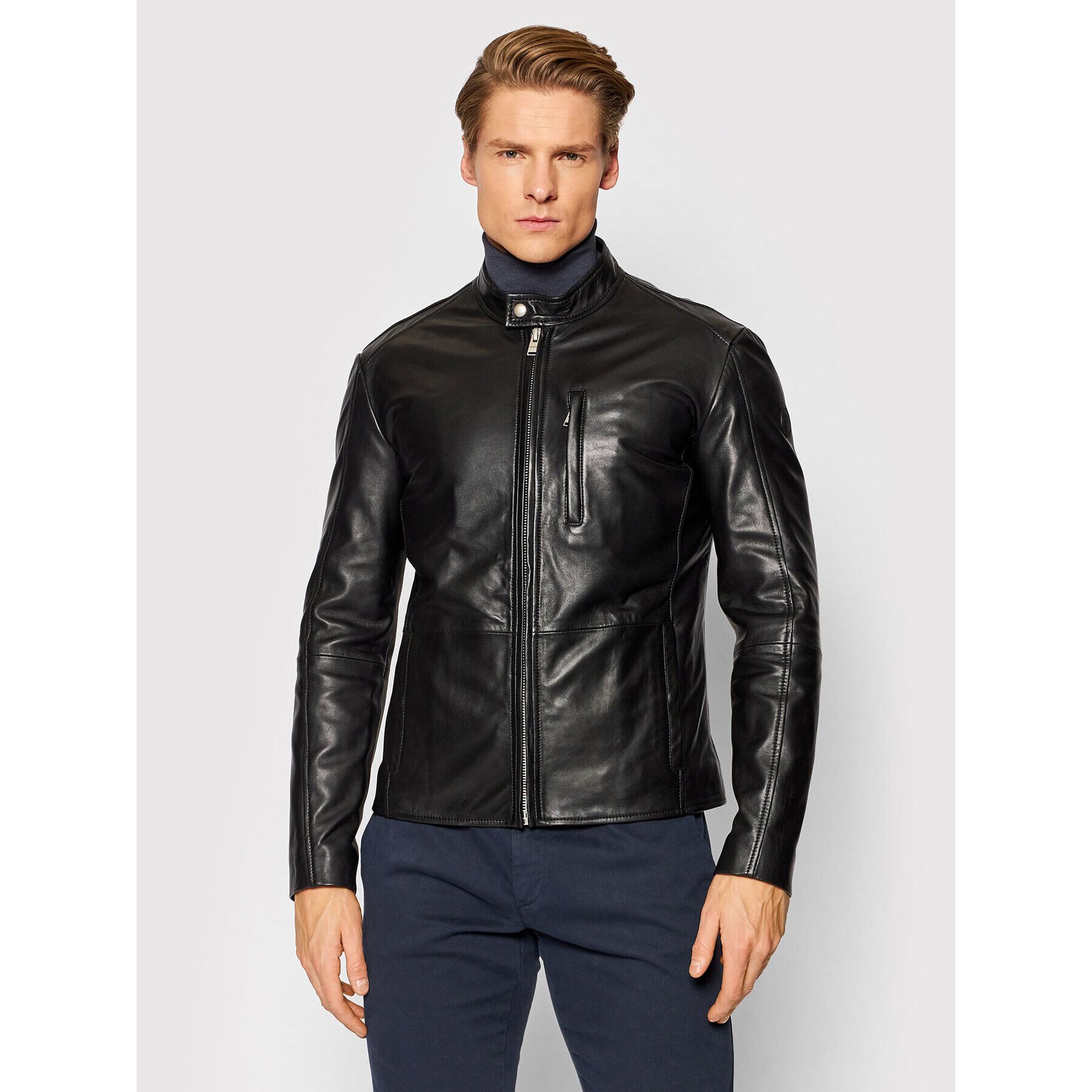 Trussardi Bőrkabát Biker Soft Touch 52S00713 Fekete Regular Fit - Pepit.hu