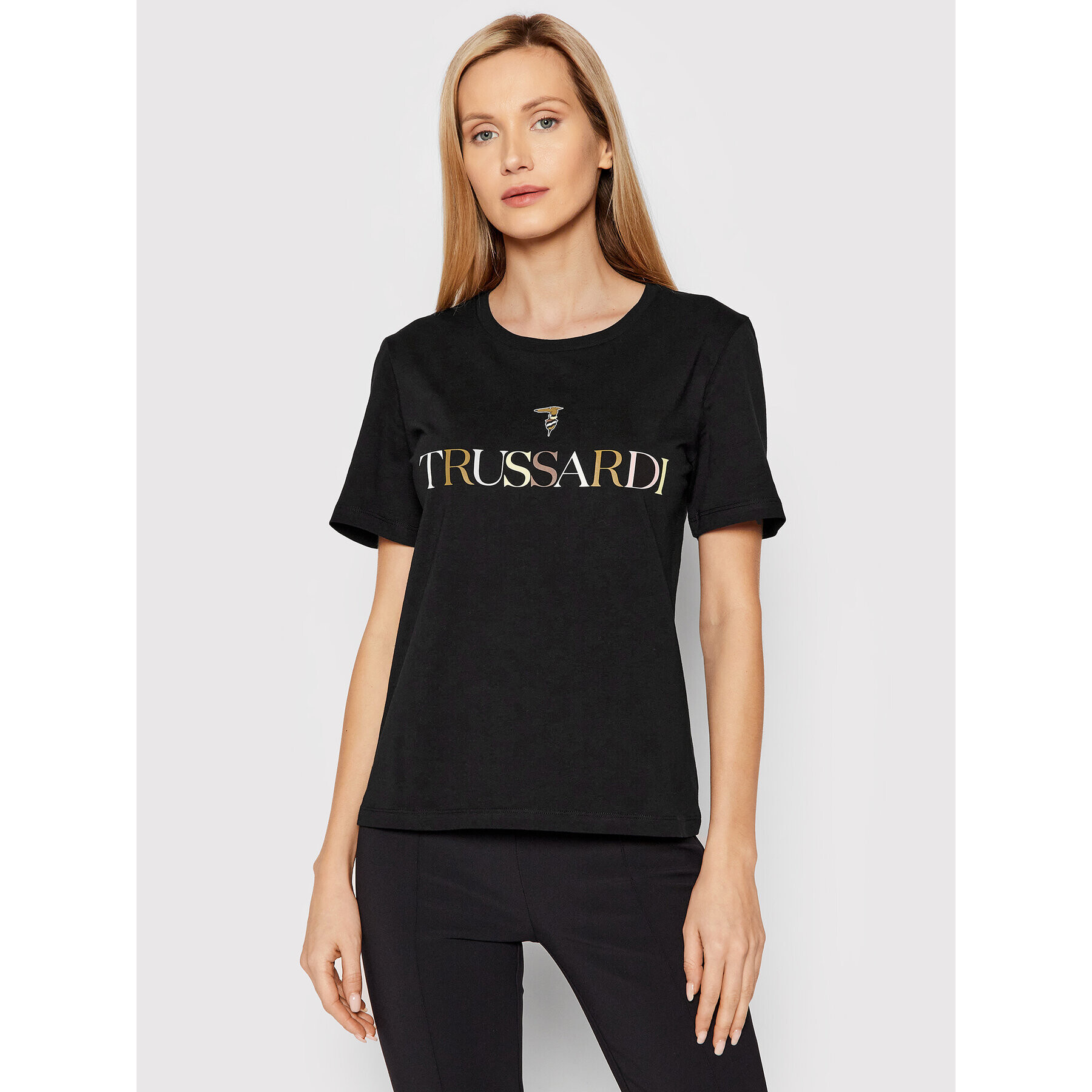 Trussardi Póló Printed Logo 56T00442 Fekete Regular Fit - Pepit.hu