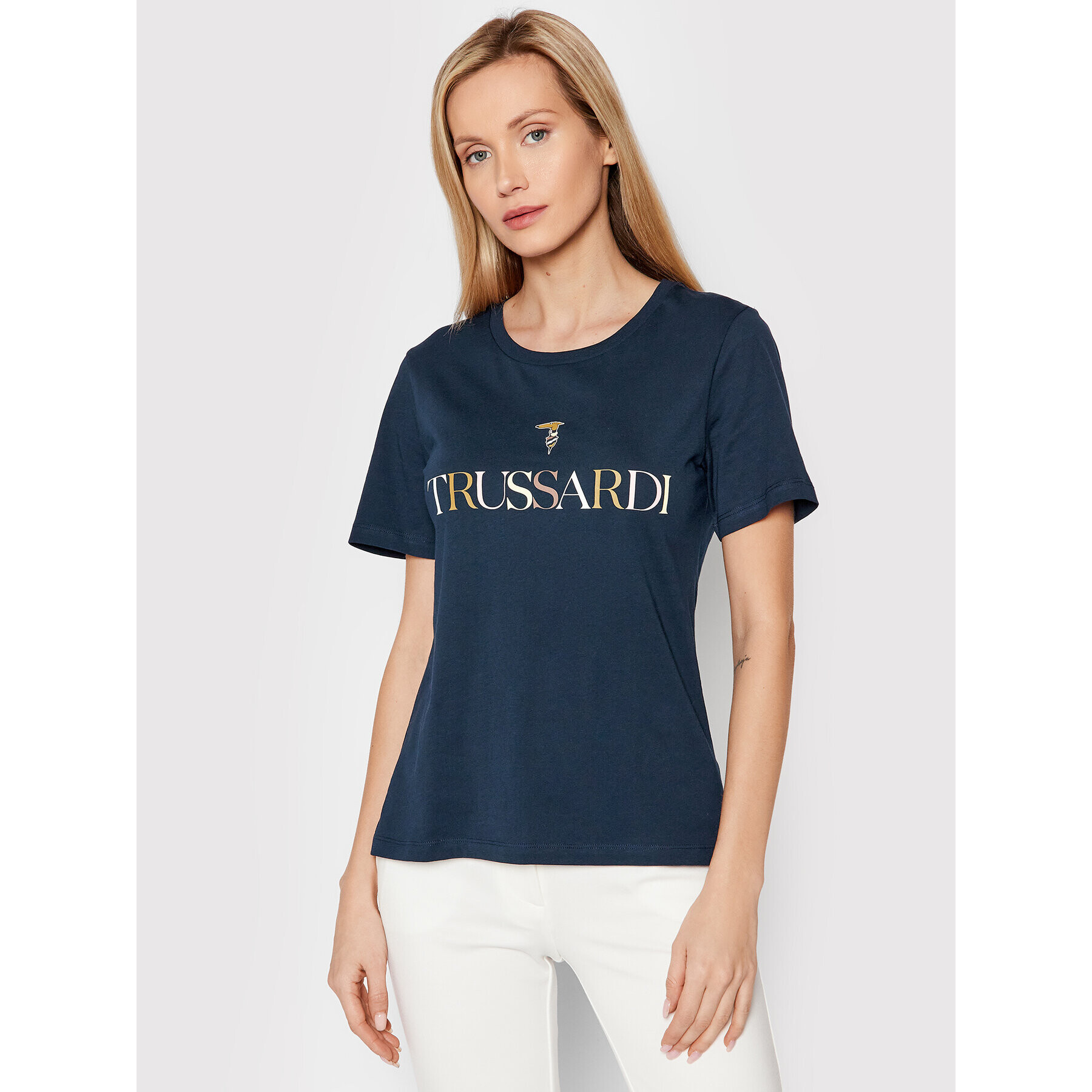 Trussardi Póló Printed Logo 56T00442 Sötétkék Regular Fit - Pepit.hu