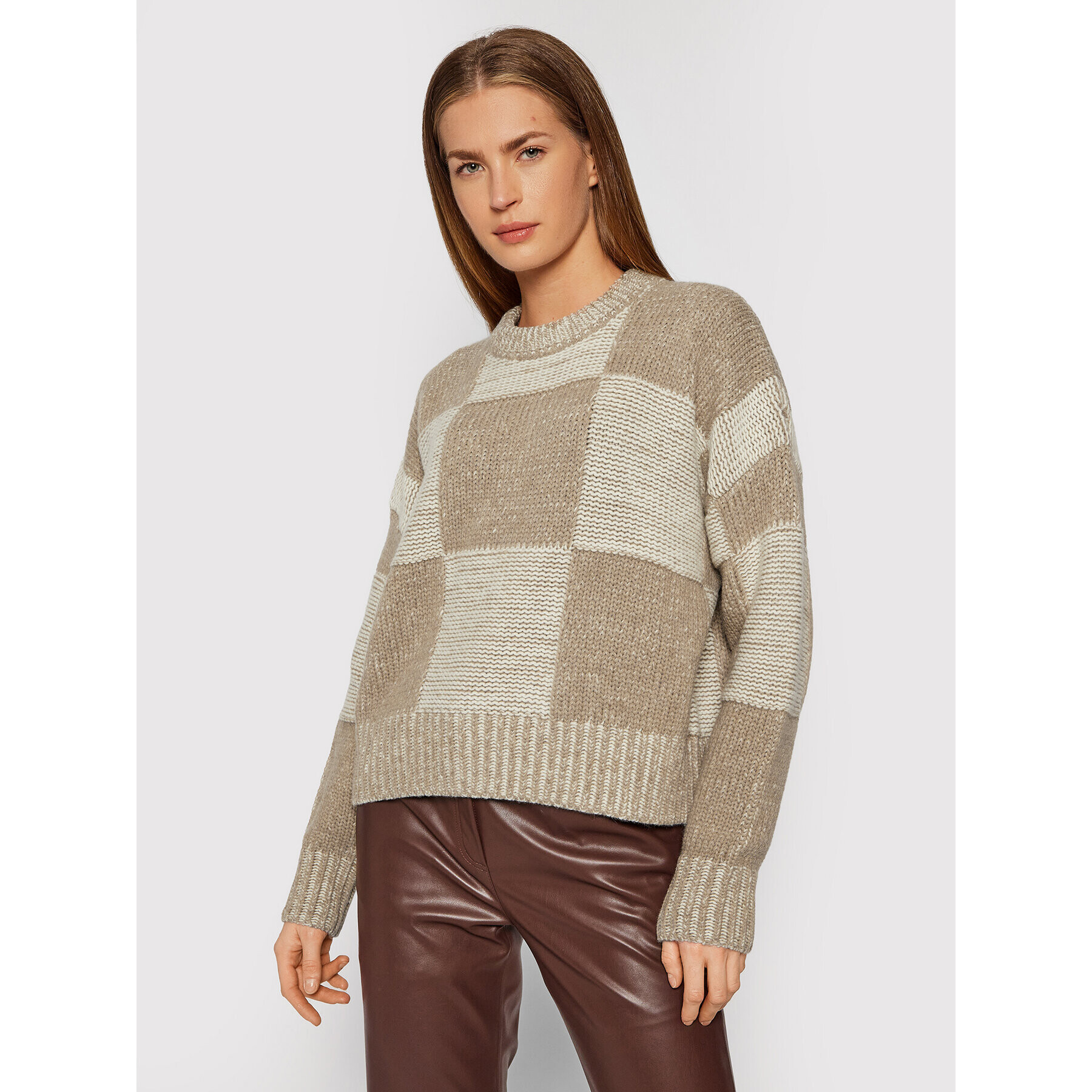 Trussardi Sweater Chequerboard 56M00461 Bézs Relaxed Fit - Pepit.hu