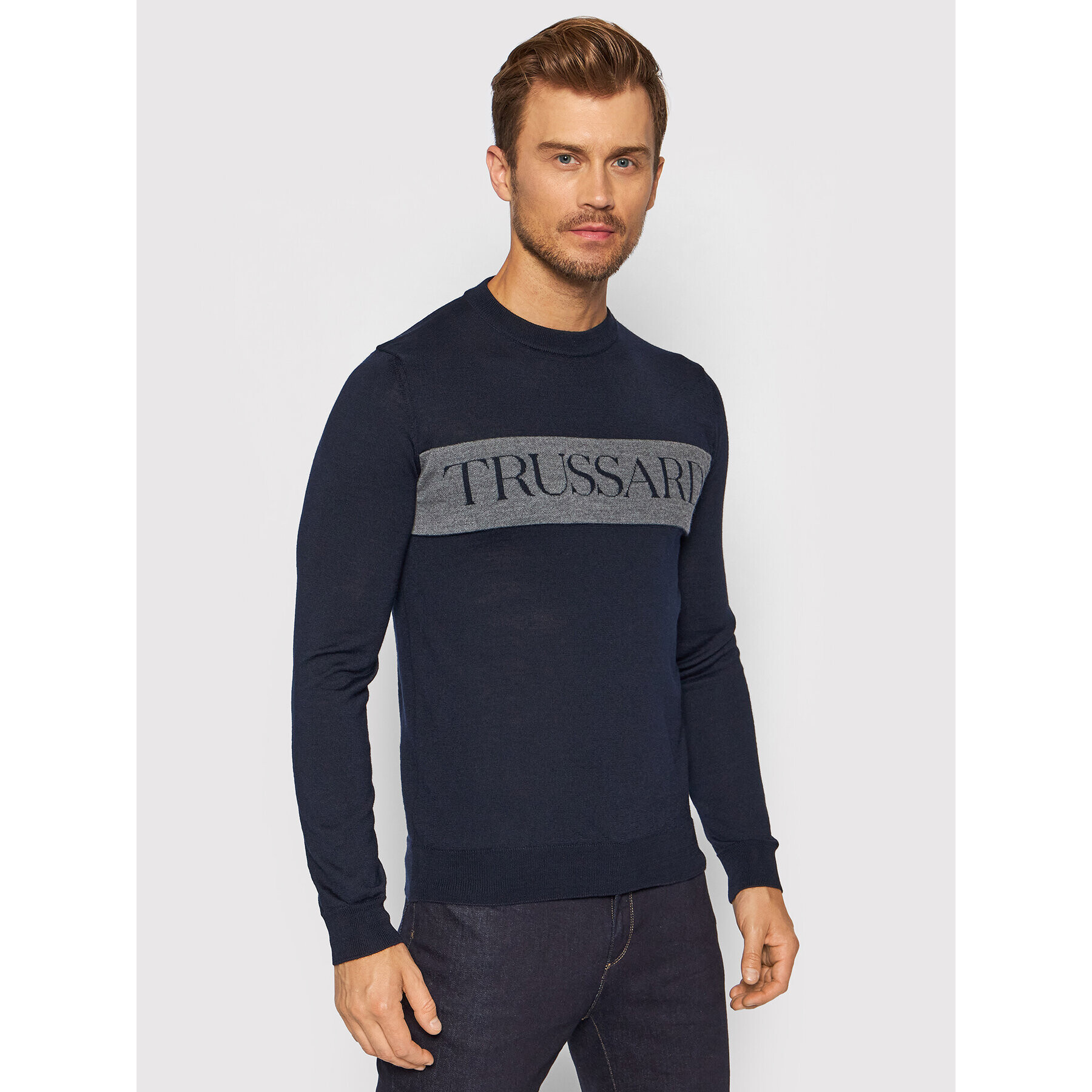 Trussardi Sweater Logo 52M00517 Sötétkék Regular Fit - Pepit.hu