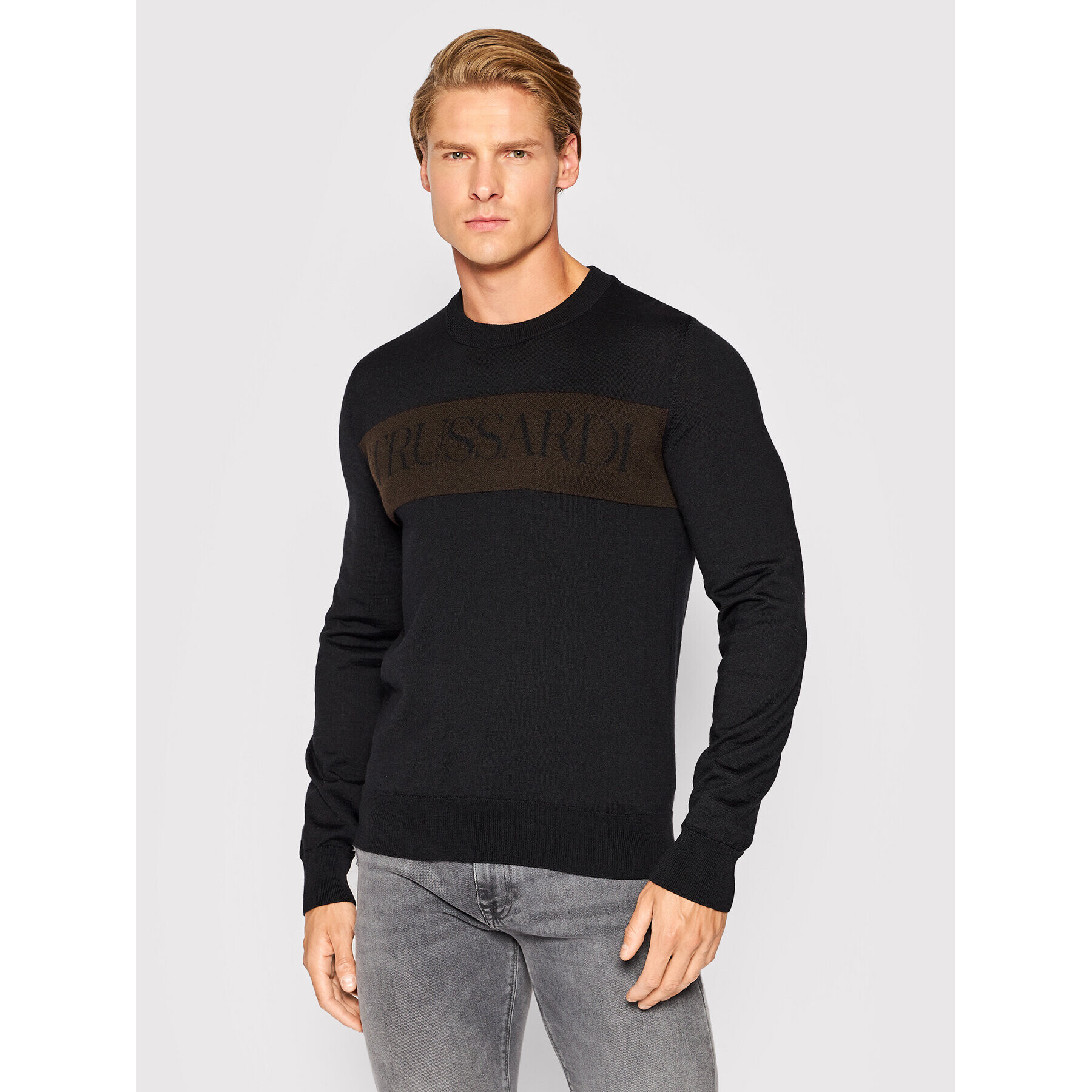 Trussardi Sweater Wool Blend 52M00645 Fekete Regular Fit - Pepit.hu