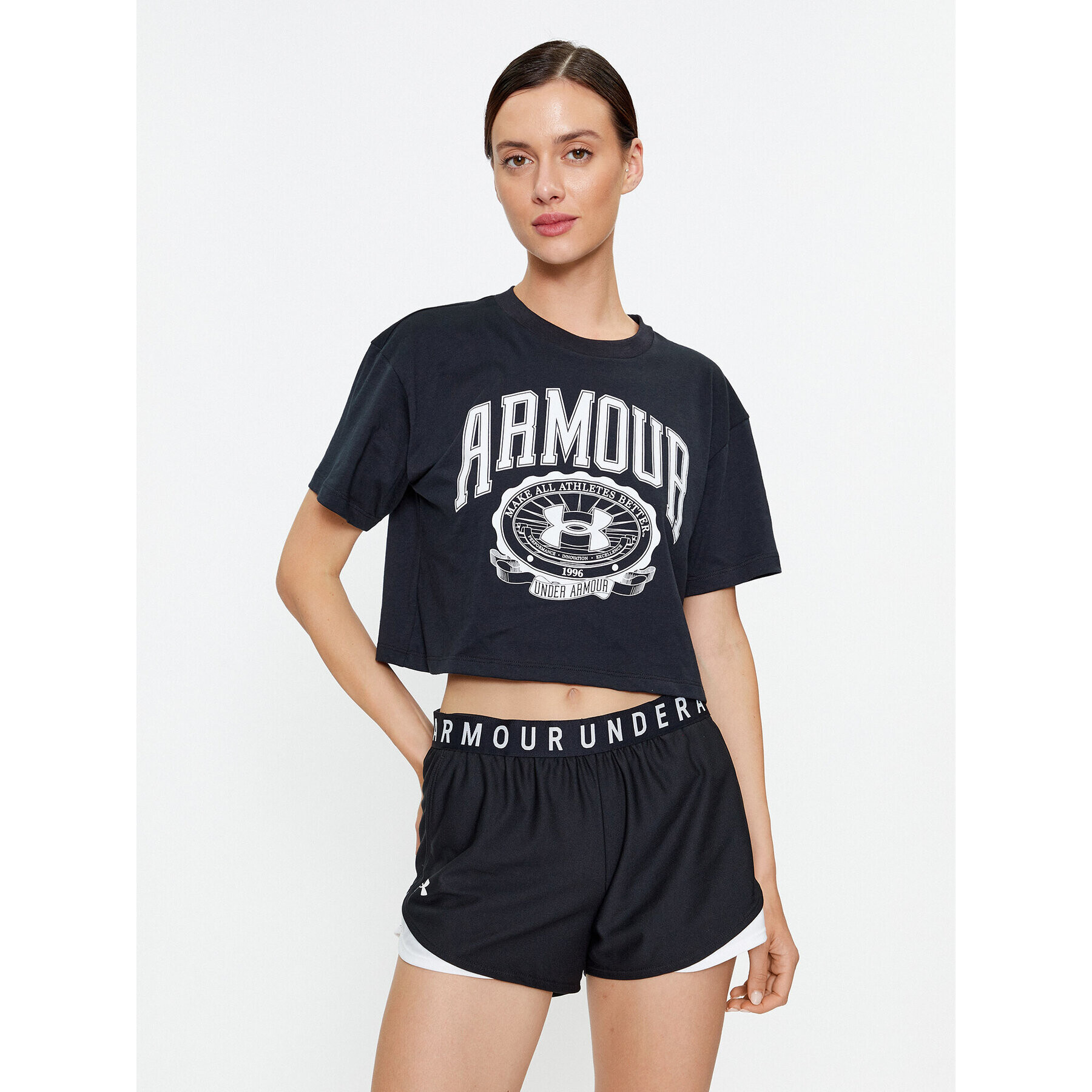 Under Armour Póló Ua Collegiate Crest Crop Ss 1379402 Fekete Loose Fit - Pepit.hu