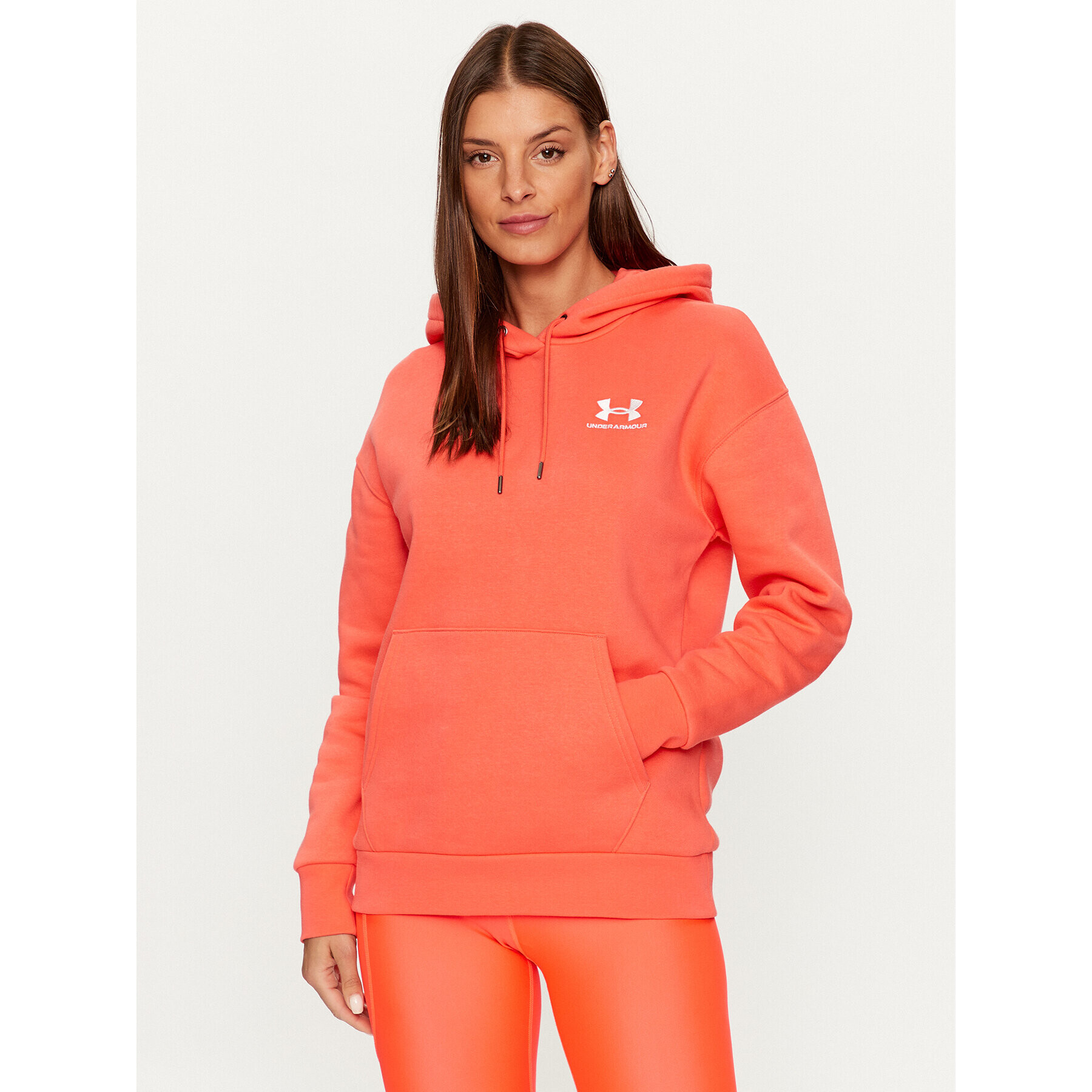 Under Armour Pulóver Essential Fleece Hoodie 1373033 Piros Loose Fit - Pepit.hu