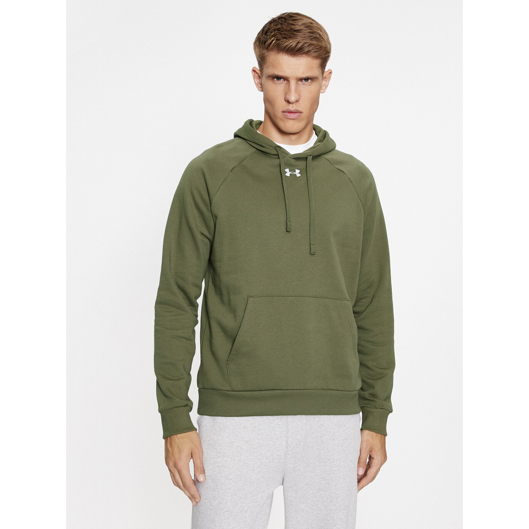 Under Armour Pulóver Ua Rival Fleece Hoodie 1379757 Khaki Loose Fit - Pepit.hu