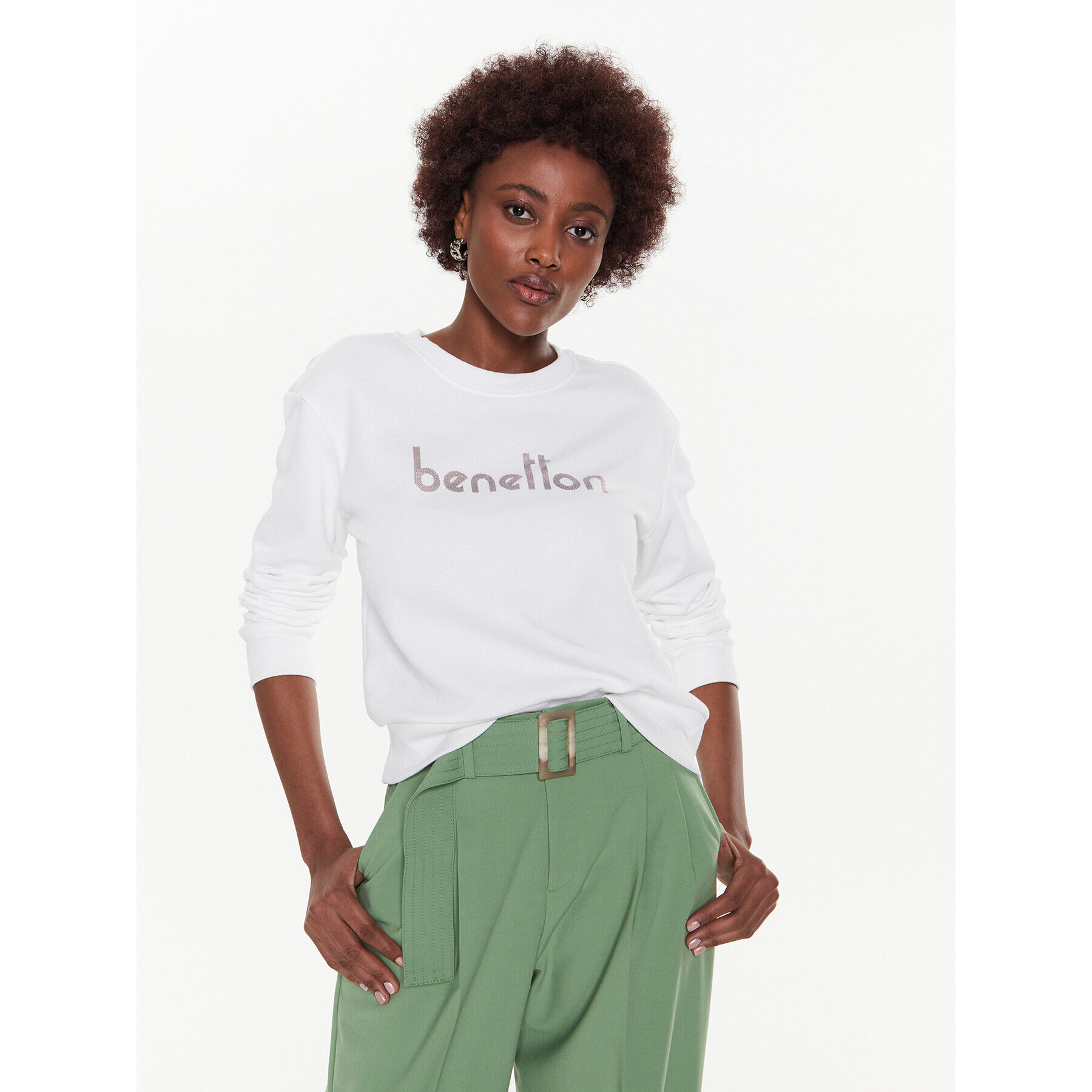 United Colors Of Benetton Pulóver 3J68D103O Fehér Regular Fit - Pepit.hu