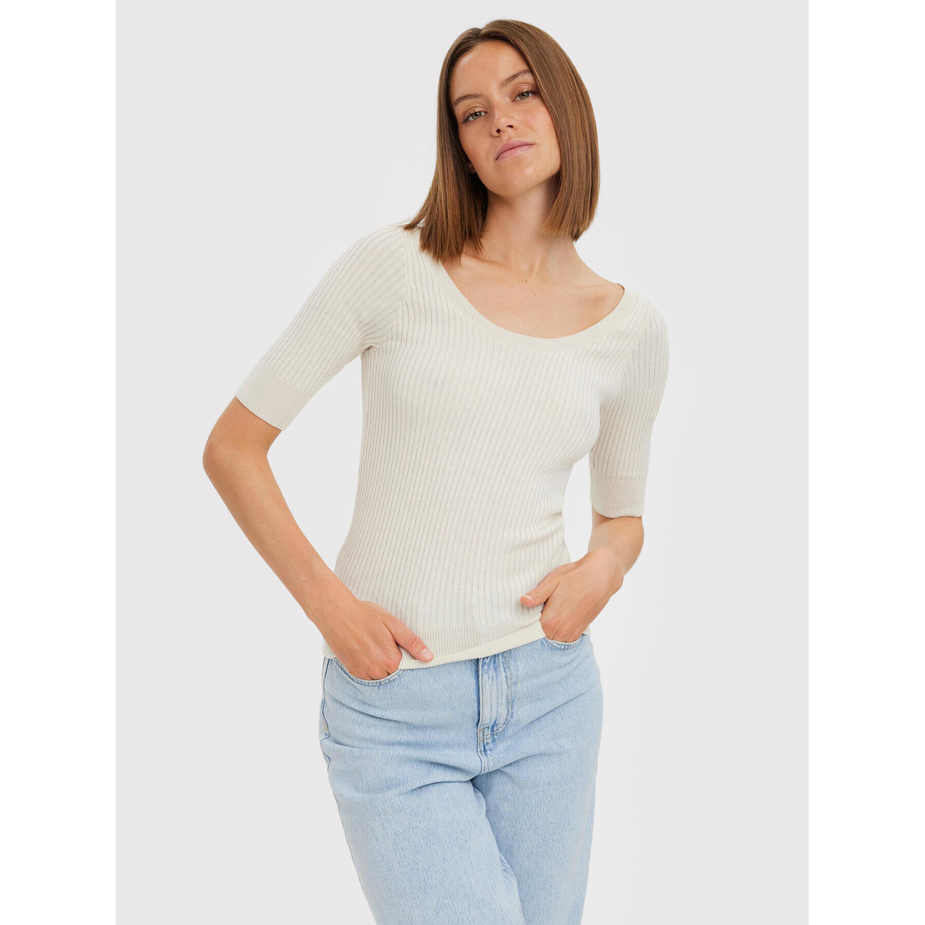 Vero Moda Blúz Estela 10268128 Ekru Slim Fit - Pepit.hu