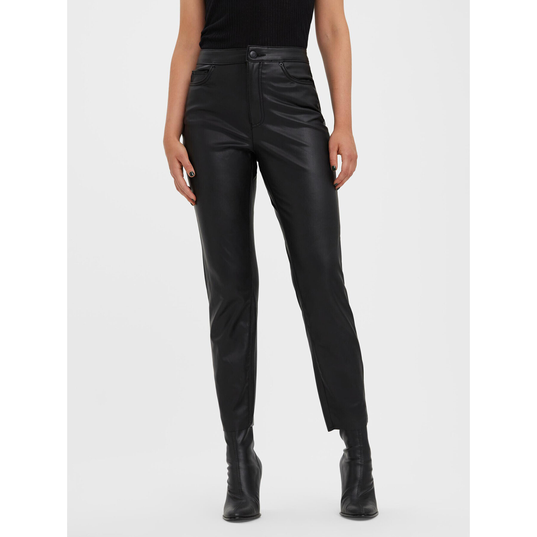 Vero Moda Műbőr nadrág Brenda 10268460 Fekete Straight Fit - Pepit.hu