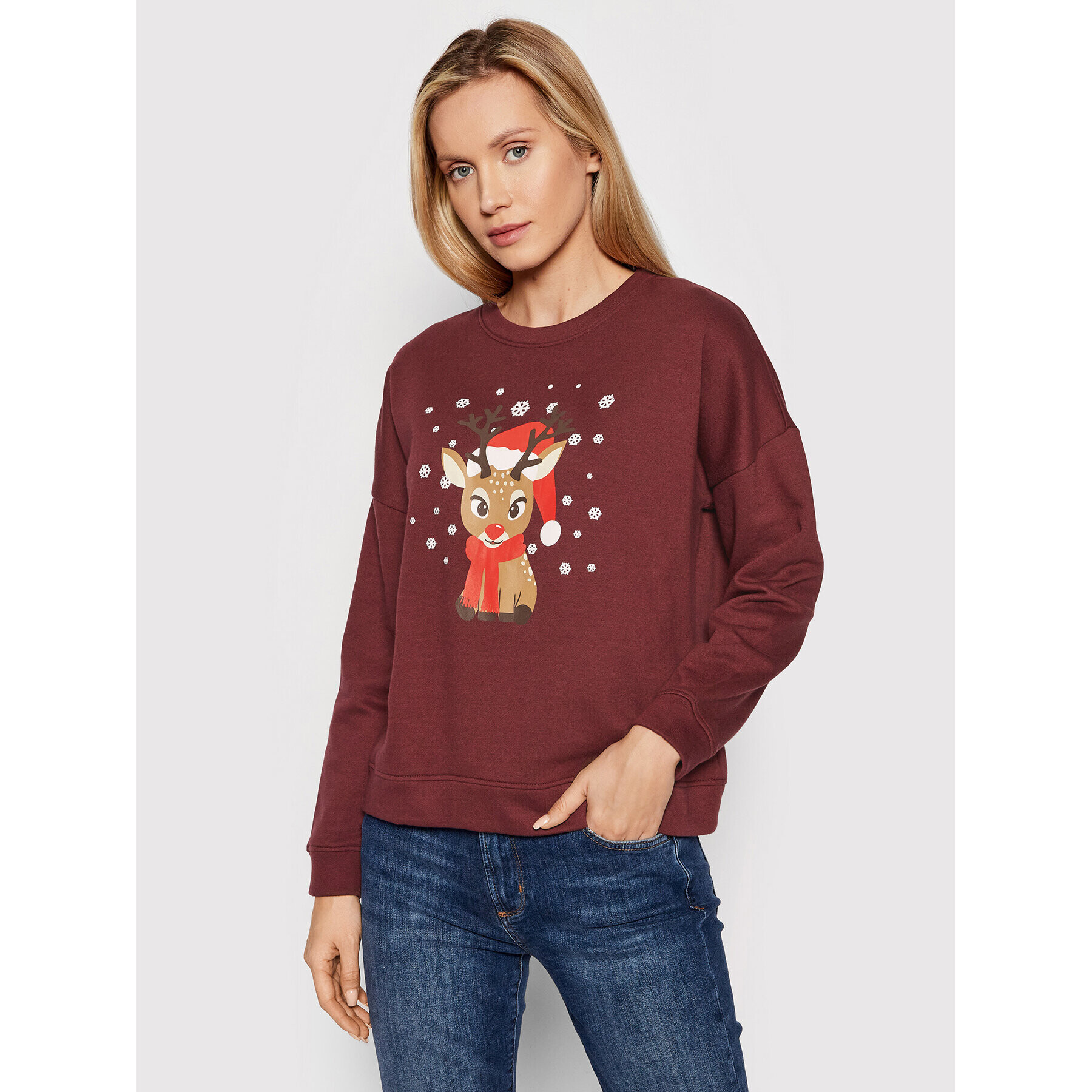 Vero Moda Pulóver Reindeer 10262925 Bordó Relaxed Fit - Pepit.hu