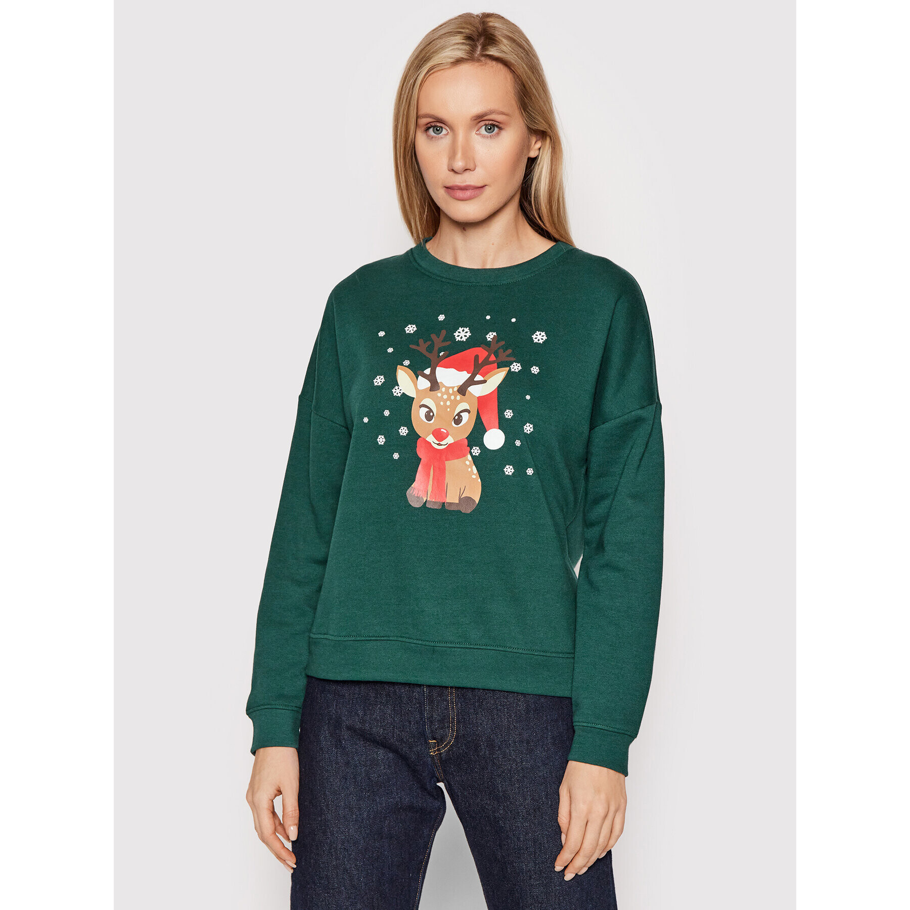 Vero Moda Pulóver Reindeer 10262925 Zöld Relaxed Fit - Pepit.hu