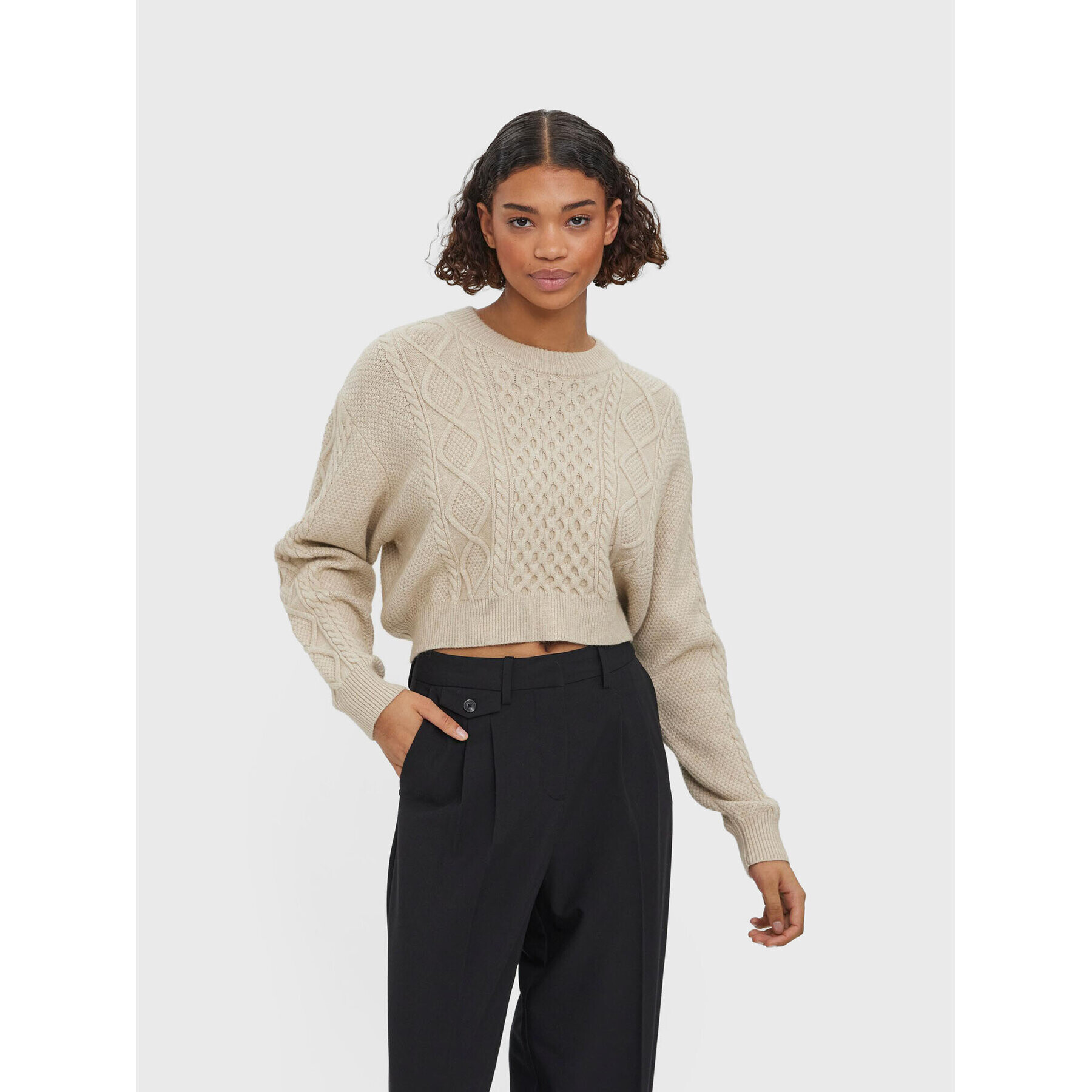 Vero Moda Sweater Ayla 10274866 Ekru Relaxed Fit - Pepit.hu