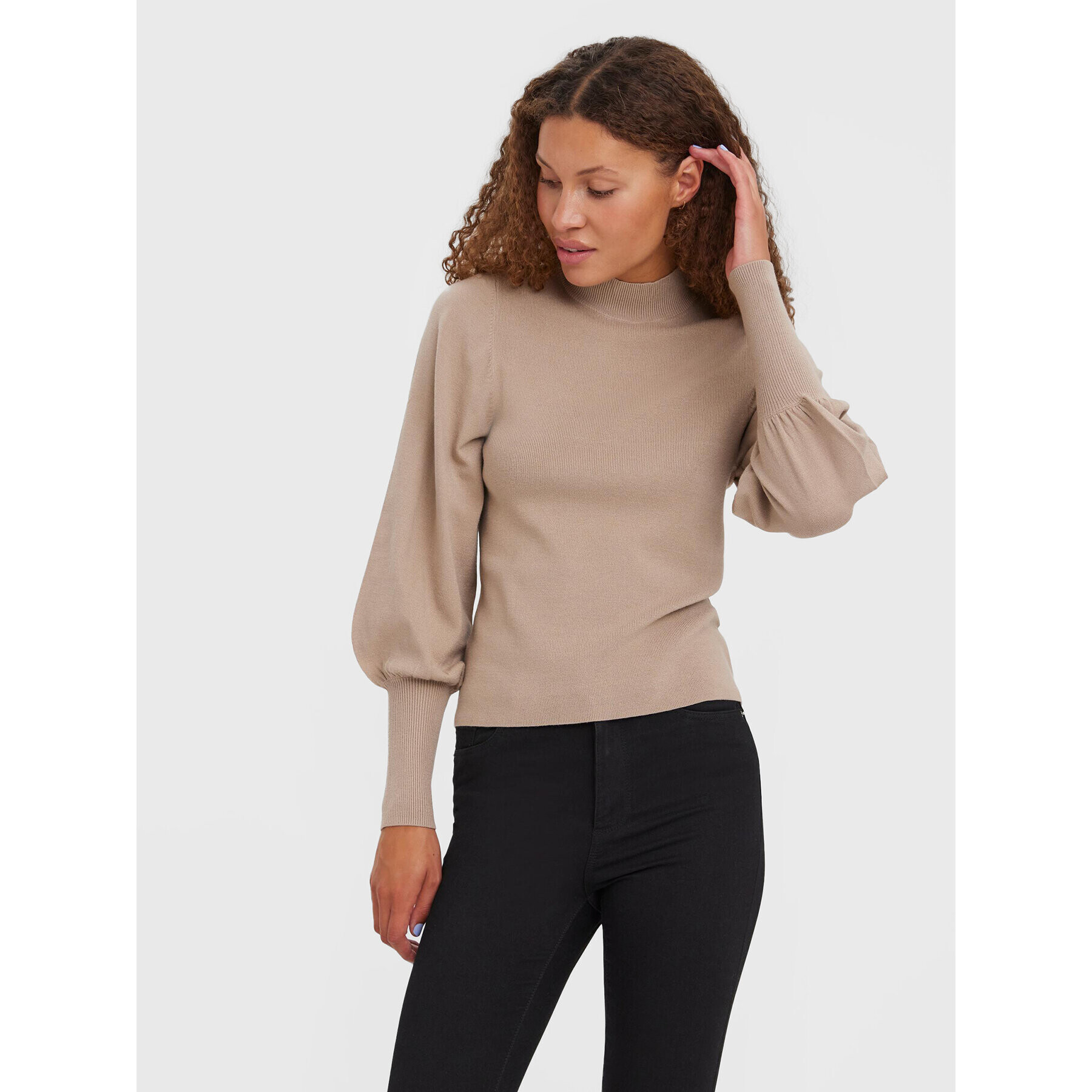 Vero Moda Sweater Holly Karis 10268022 Bézs Regular Fit - Pepit.hu