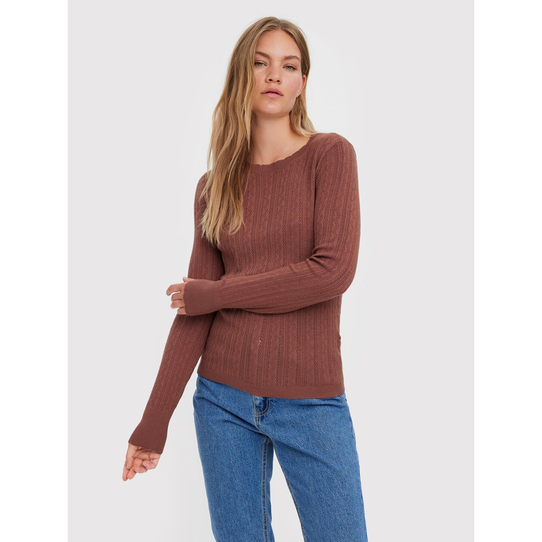 Vero Moda Sweater Karis 10268004 Barna Regular Fit - Pepit.hu