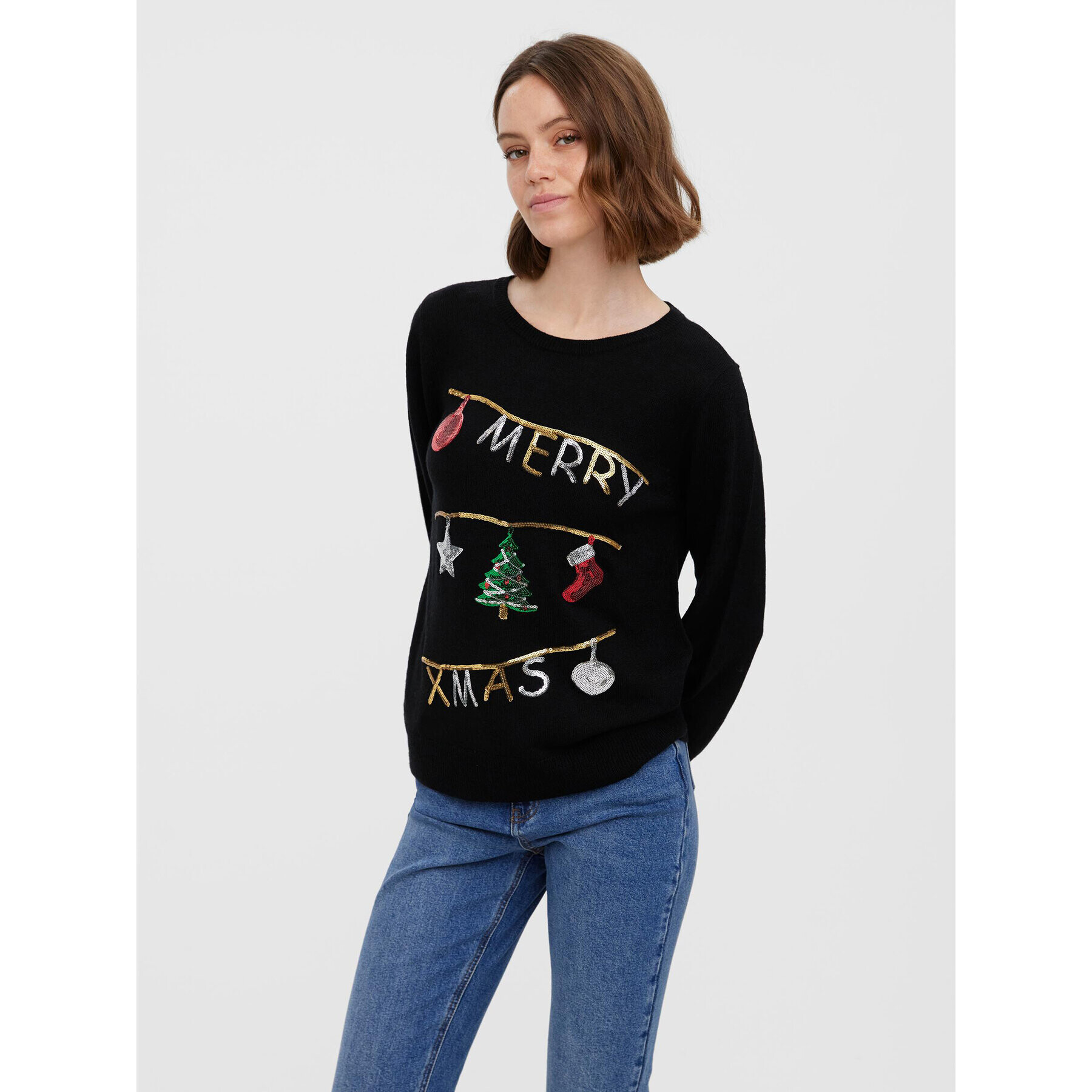 Vero Moda Sweater Merryxmas 10272463 Fekete Regular Fit - Pepit.hu