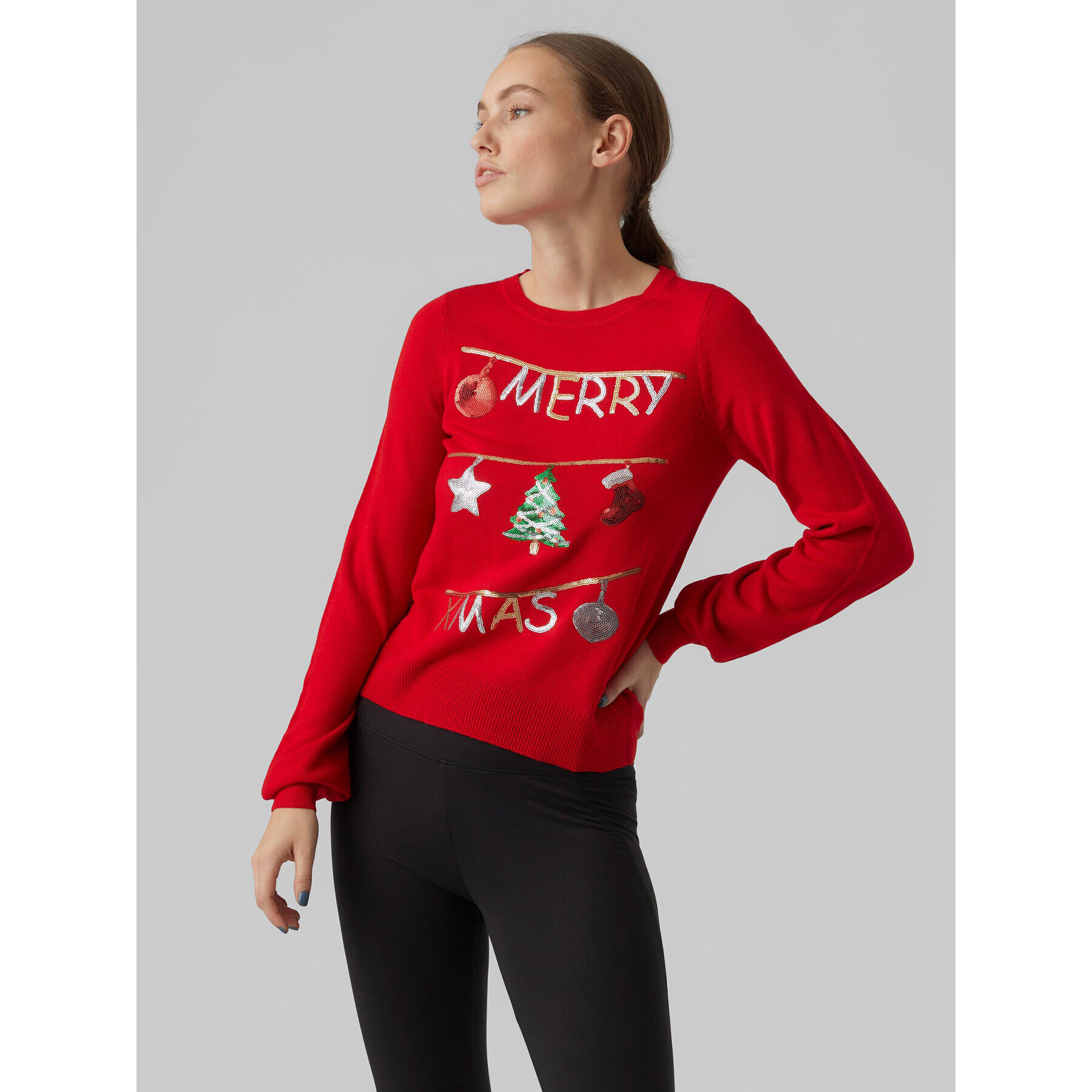 Vero Moda Sweater Merryxmas 10272463 Piros Regular Fit - Pepit.hu