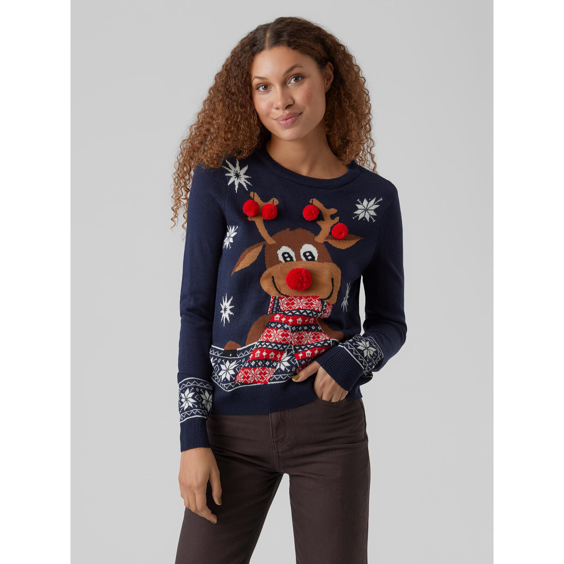 Vero Moda Sweater New Frosty Deer 10272616 Sötétkék Regular Fit - Pepit.hu