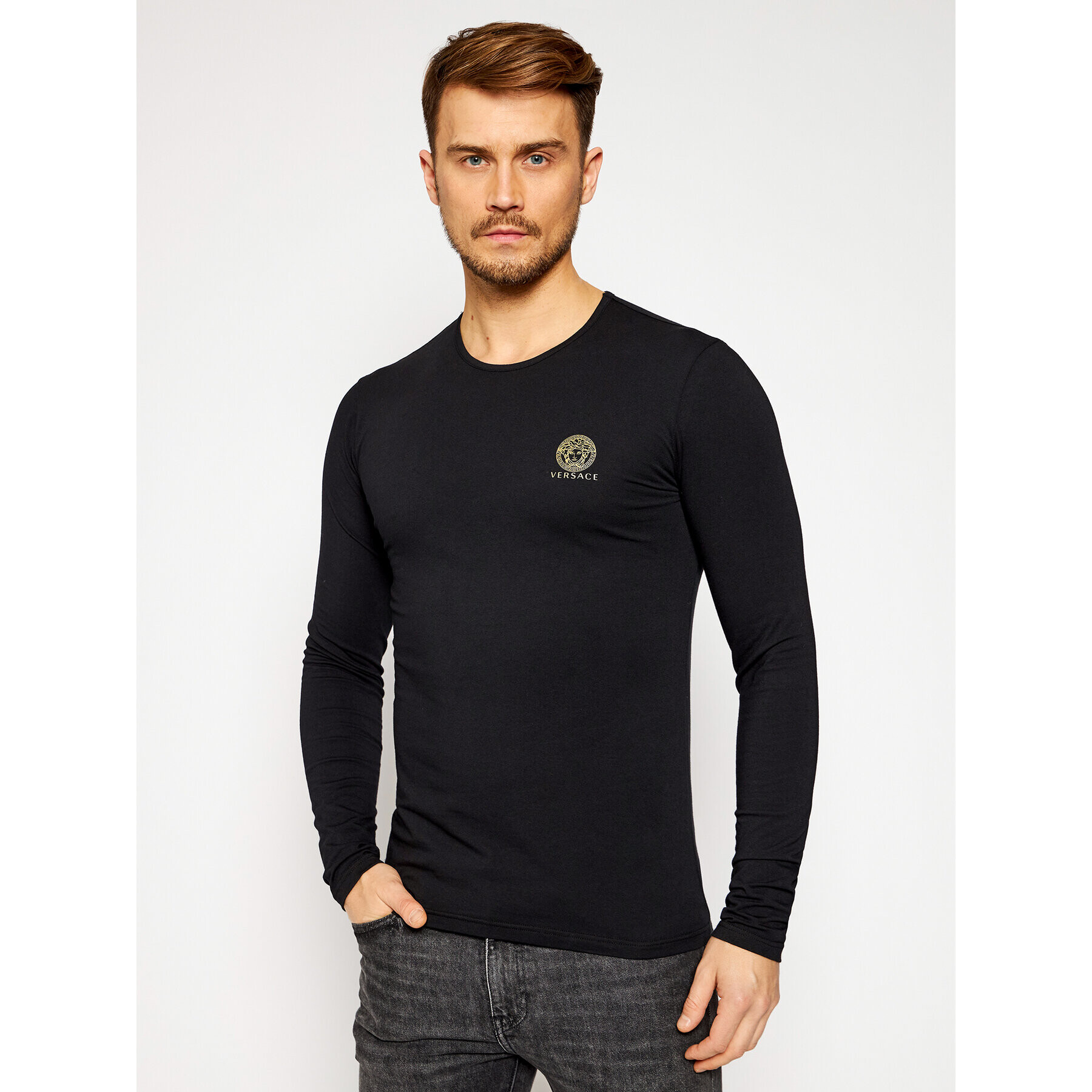 Versace Hosszú ujjú Girocollo AUU01007 Fekete Regular Fit - Pepit.hu