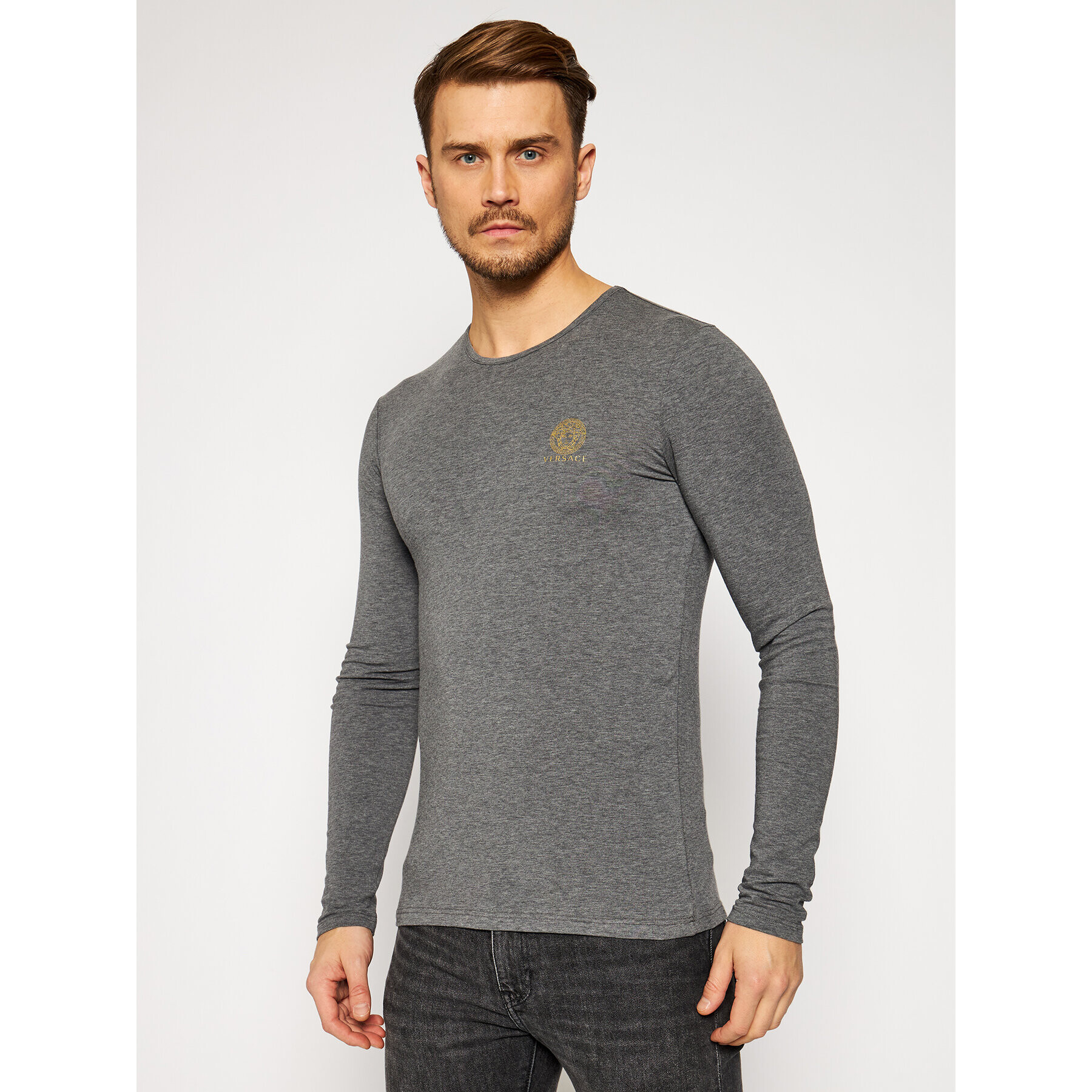 Versace Hosszú ujjú Girocollo AUU01007 Szürke Regular Fit - Pepit.hu