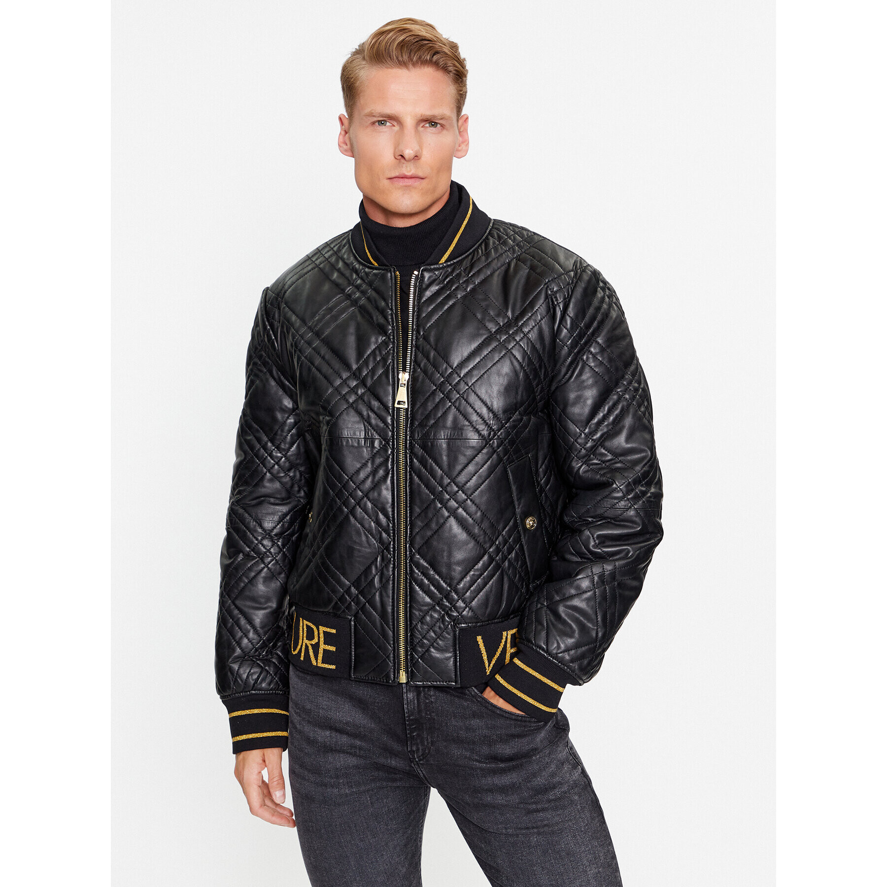 Versace Jeans Couture Bőrkabát 75GAVP06 Fekete Regular Fit - Pepit.hu