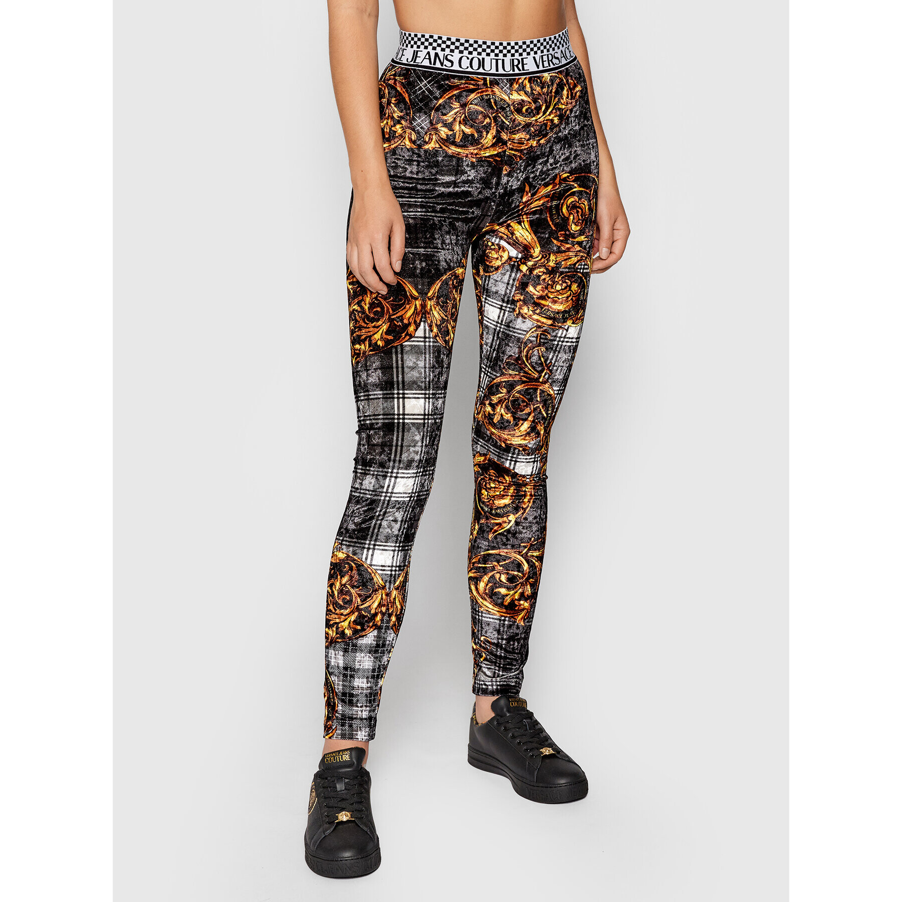 Versace Jeans Couture Leggings Tartan Baroque Print 71HAC101 Szürke Slim Fit - Pepit.hu